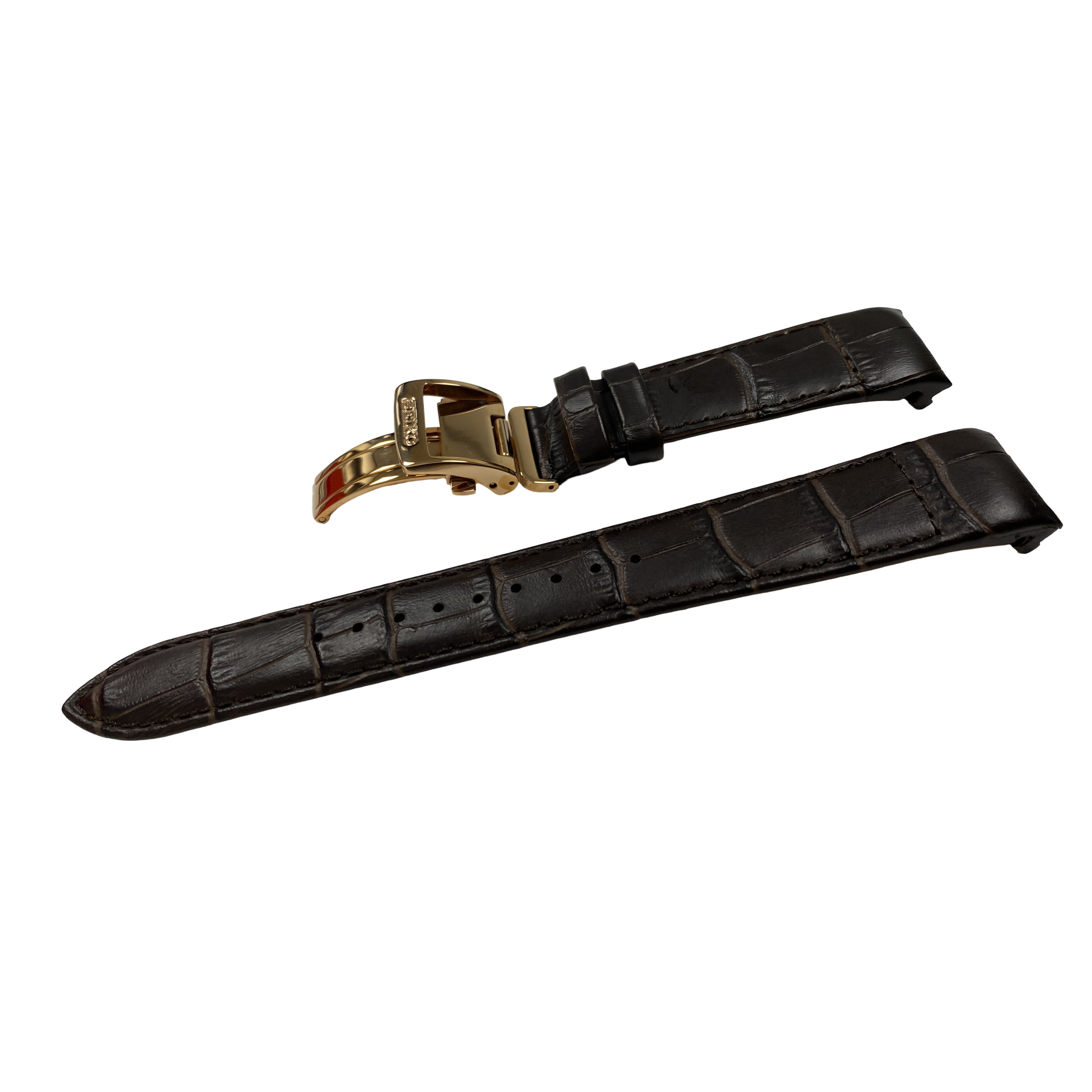 Watch Band Seiko Premier Kinetic SRX008P1 Brown Strap 5D88-0AD0 Rosé Clasp - Direct Drive