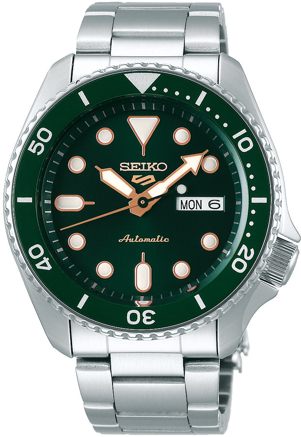 Seiko 5 Sports SRPD63K1 Automatic Watch | Dark Green | Rose Gold Bezel | 4R36-07G0