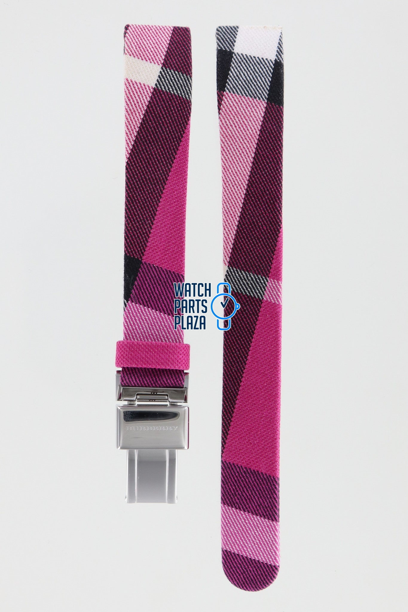 Burberry BU1025 Watch Band BU - 1025 Pink Leather & Textile 13 mm Heritage - Watch Plaza