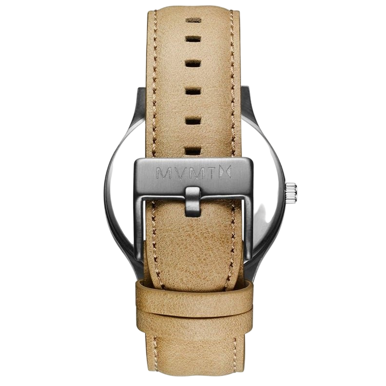 MVMT 40 Series MT01 - GML Men's Watch - Dark Gray & Beige Leather Strap - Watch Plaza