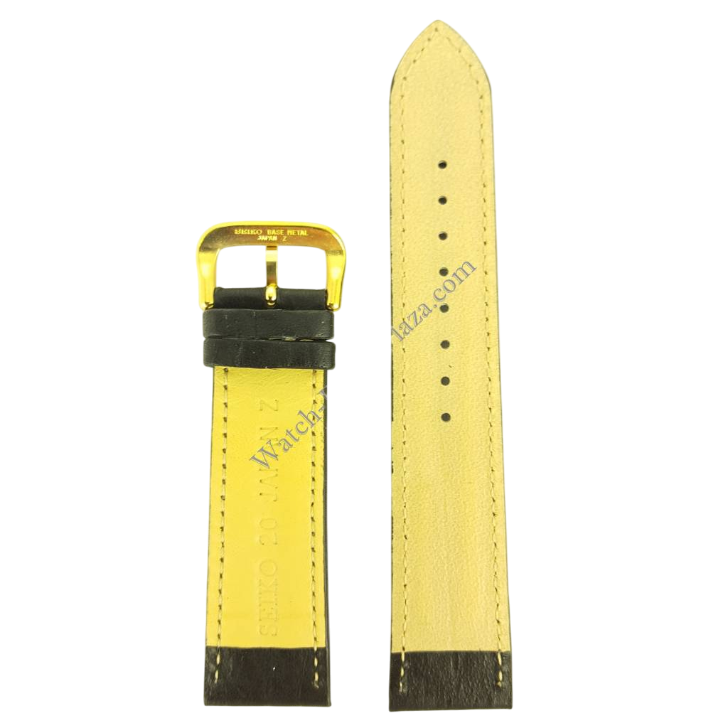 SEIKO BLACK LEATHER WATCH BAND 20mm 7T32 - 6B50 Strap SDW050J GOLD BUCKLE SDW169P1 - Watch Plaza