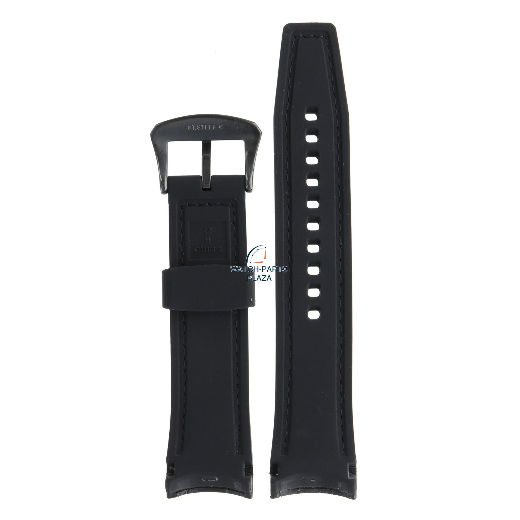 Seiko R037011M0 Watch band SNP145 - 7D56 0AE0 black rubber & leather 22 mm - Premier - Watch Plaza