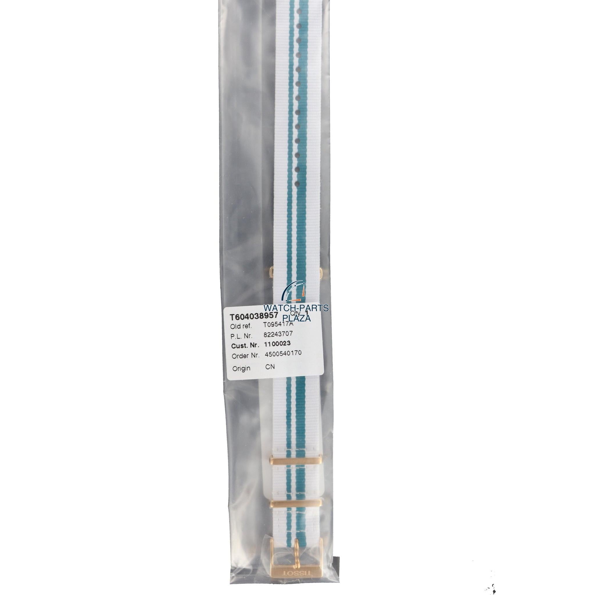 Tissot T095417 Unisex Watch Band T604038957 White Textile 19 mm Quickster - Watch Plaza