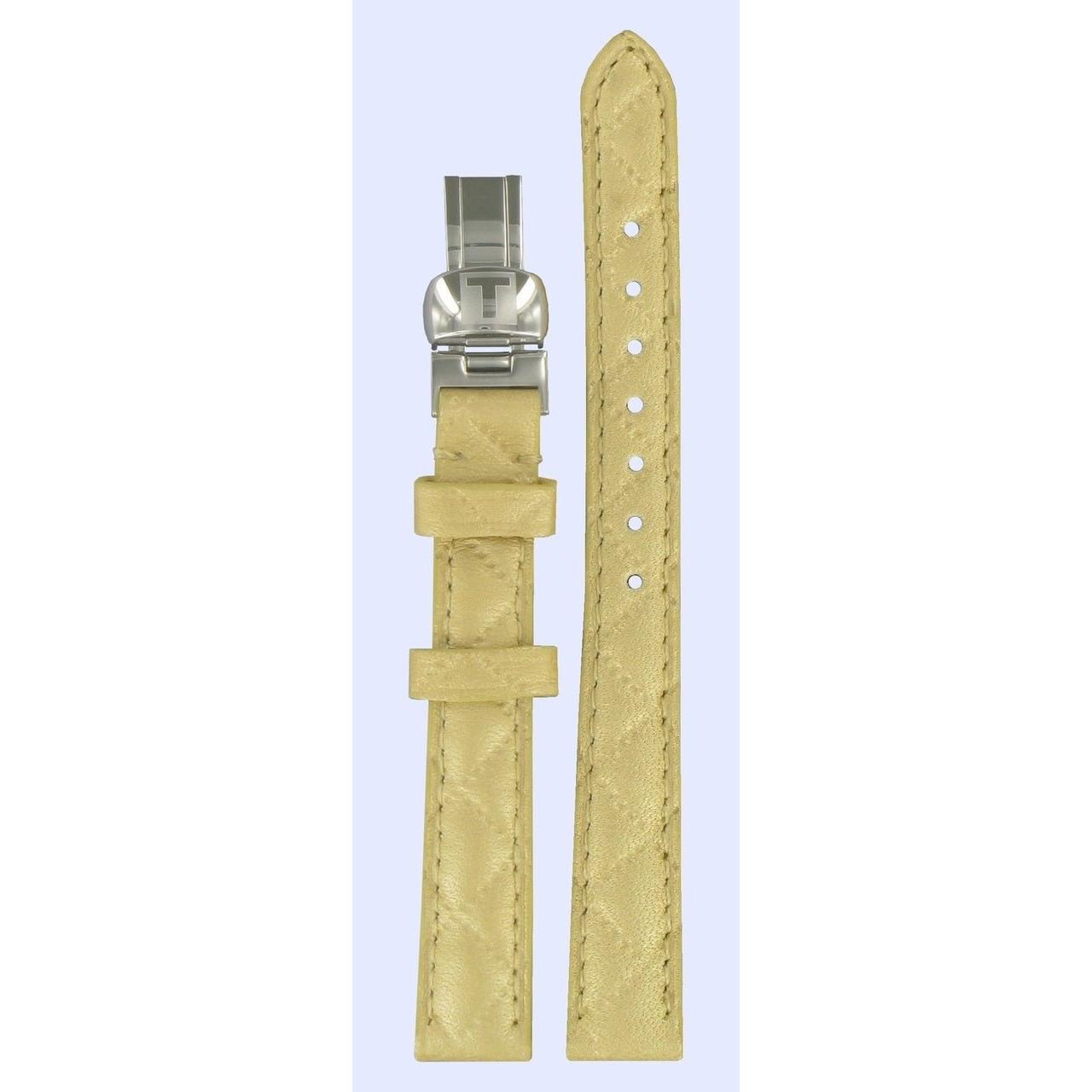 Tissot T58124521 Watch Band T600028151 Gold - Tone Leather 12 mm Equi - T - Watch Plaza