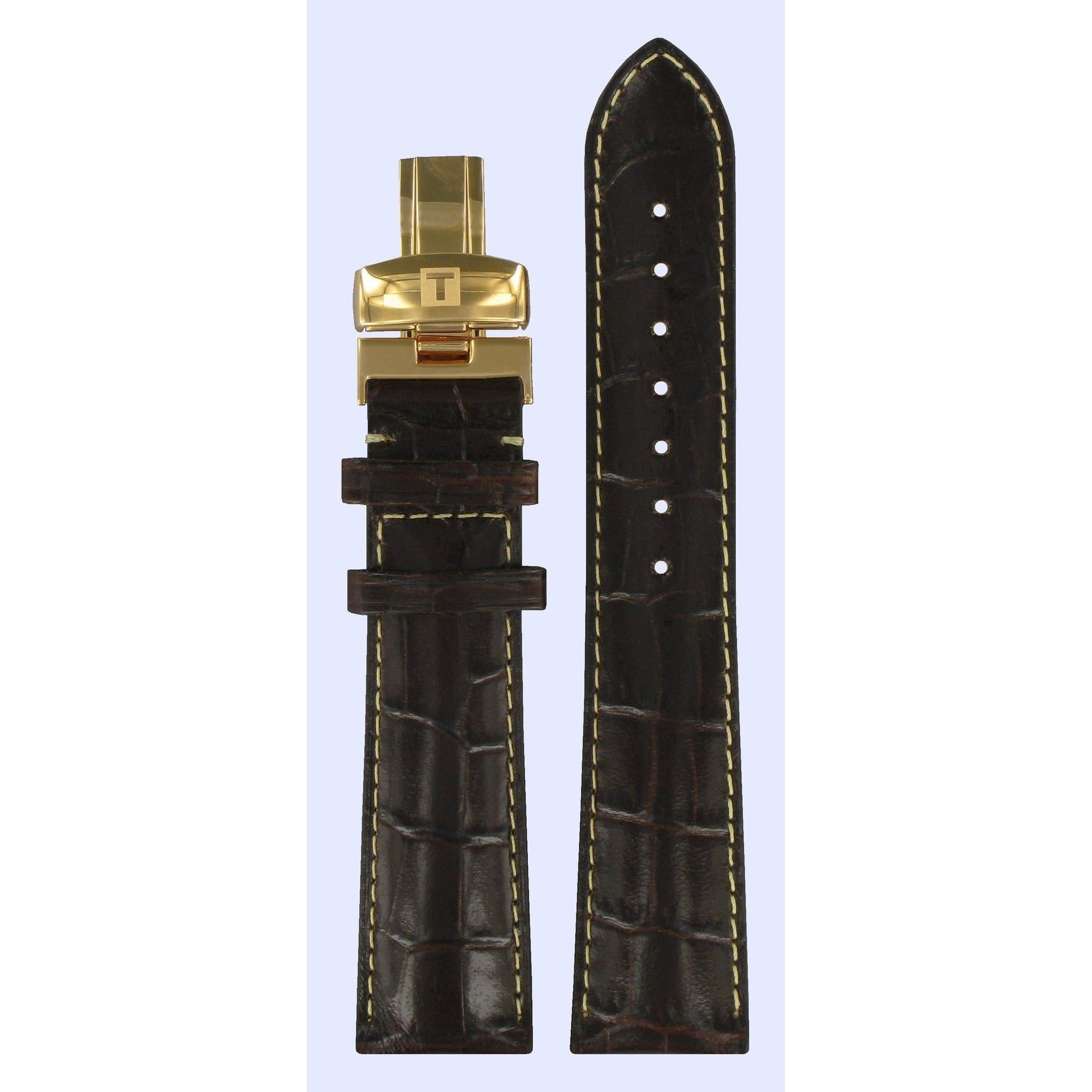 Tissot T71863254 Watch Band T600026983 Dark Brown Leather 21 mm Sculpture Line - Watch Plaza
