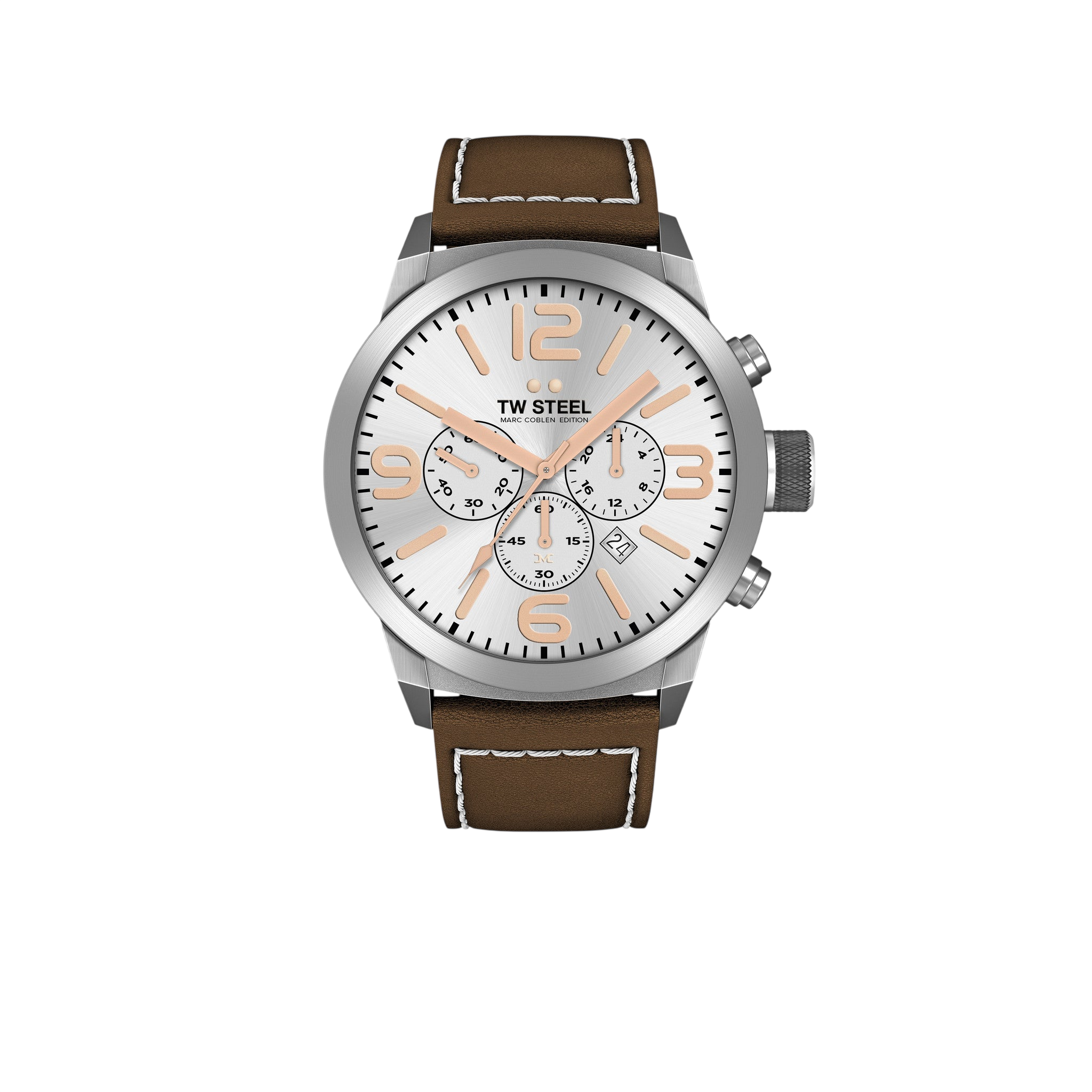 TW - Steel Marc Coblen TWMC11 chronograph watch men with brown leather strap 42mm - Watch Plaza
