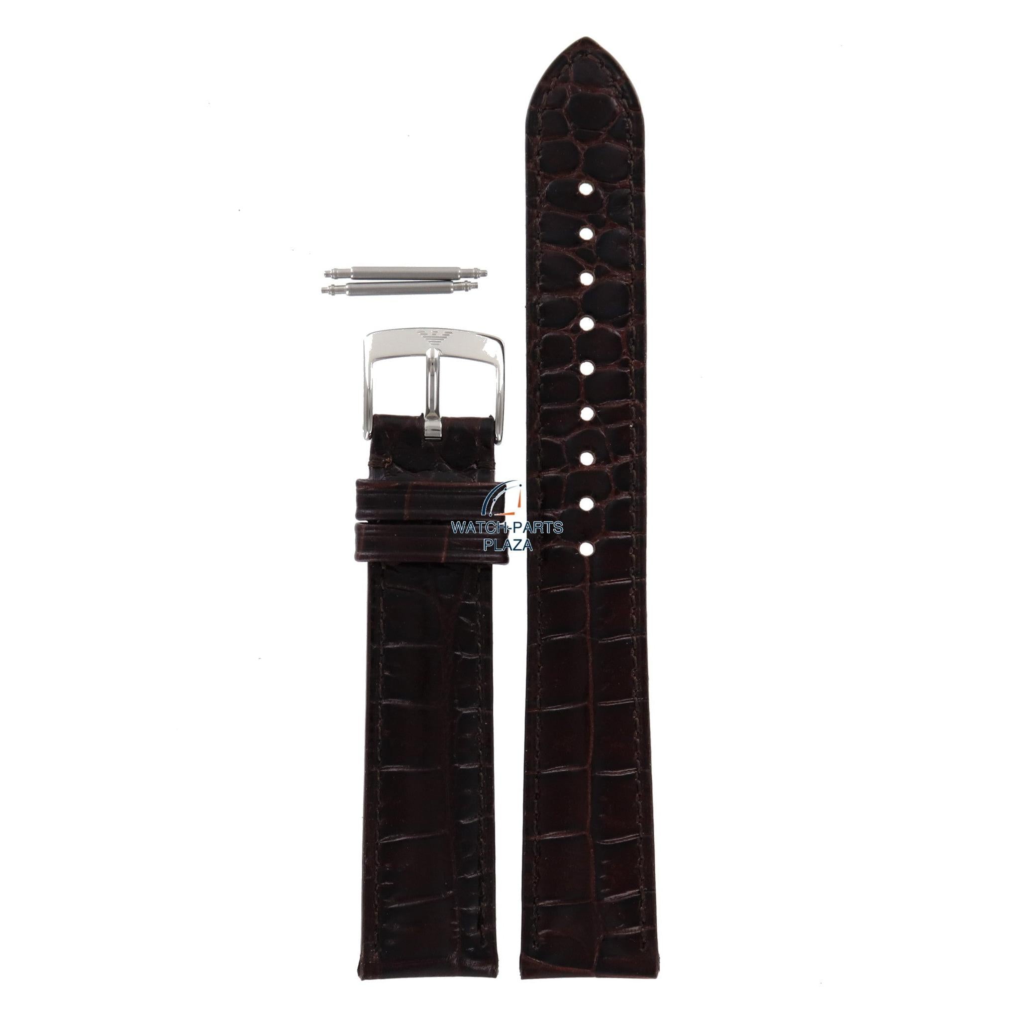 Watch Band AR0204 Emporio Armani Marco Small dark brown leather strap 18mm AR0491 - Watch Plaza
