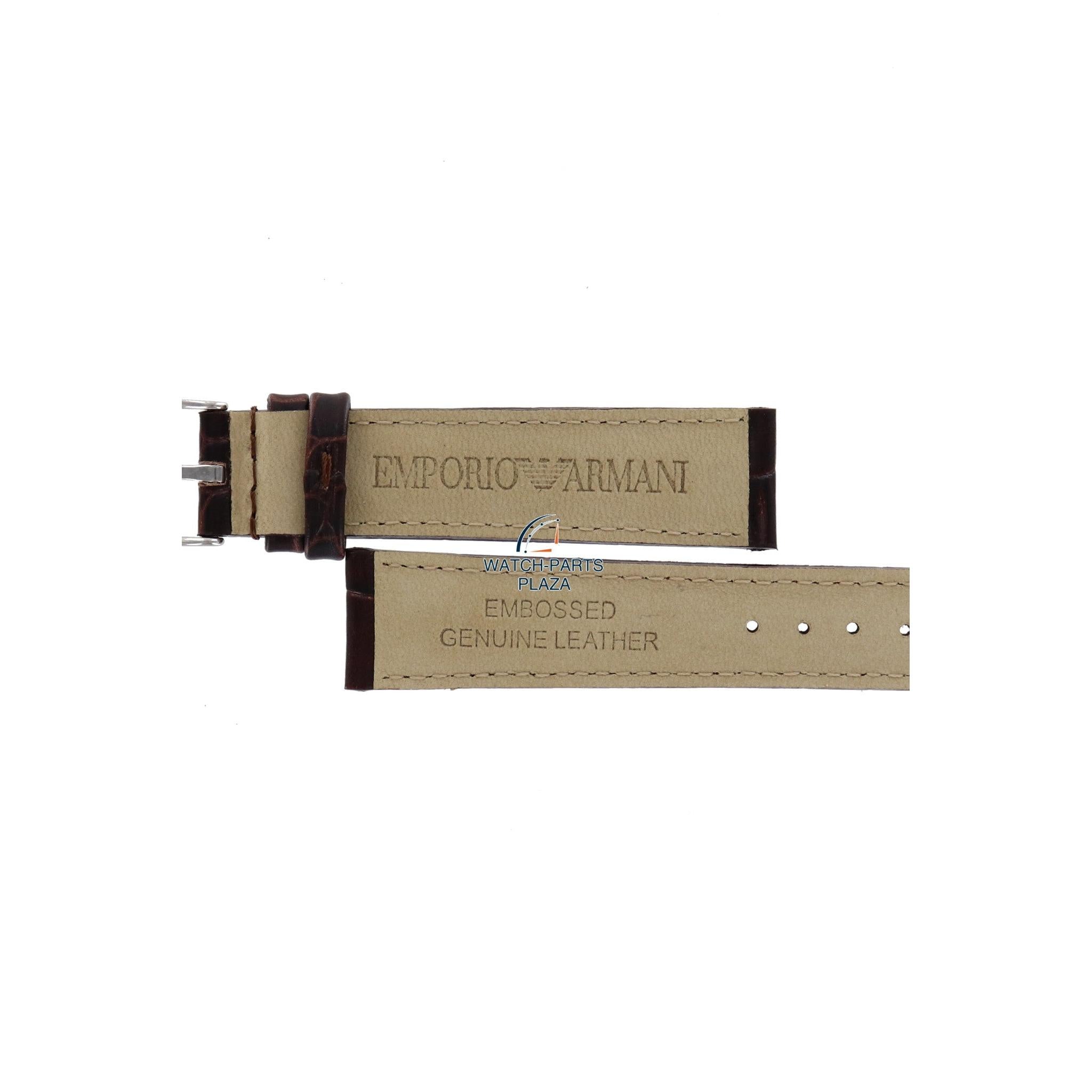 Watch Band AR0205 Emporio Armani dark brown embossed genuine leather strap 14mm - Watch Plaza