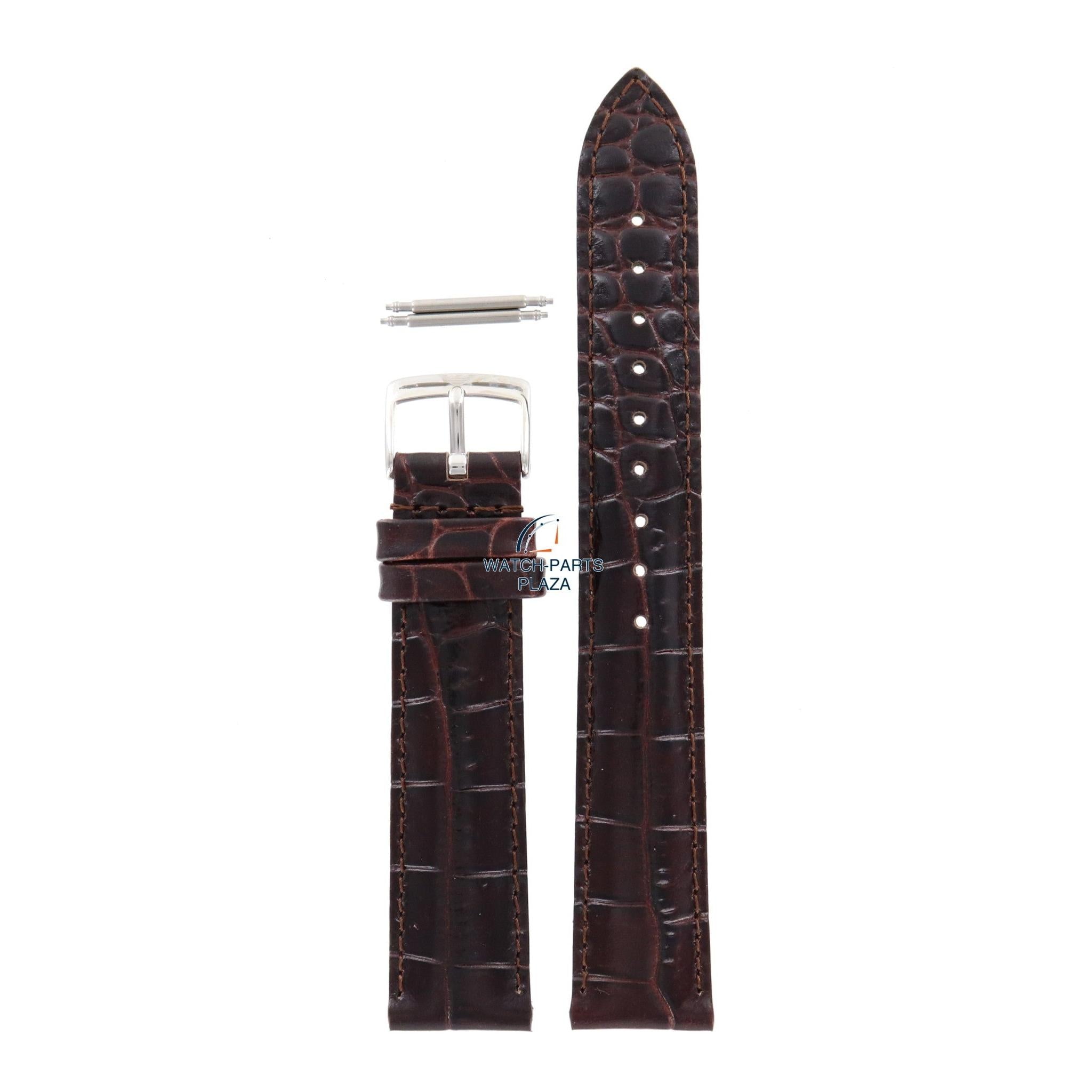 Watch Band AR0205 Emporio Armani dark brown embossed genuine leather strap 14mm - Watch Plaza