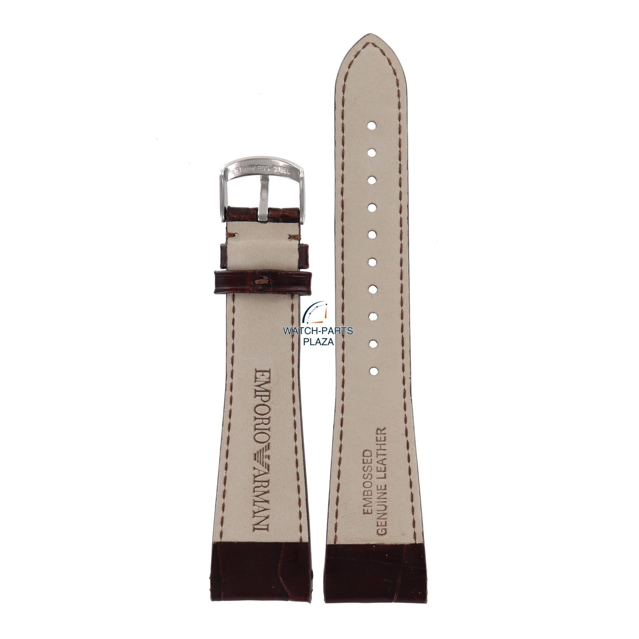 Watch Band AR0248 & AR0255 Emporio Armani dark brown leather strap 22mm original & 4 pins - Watch Plaza
