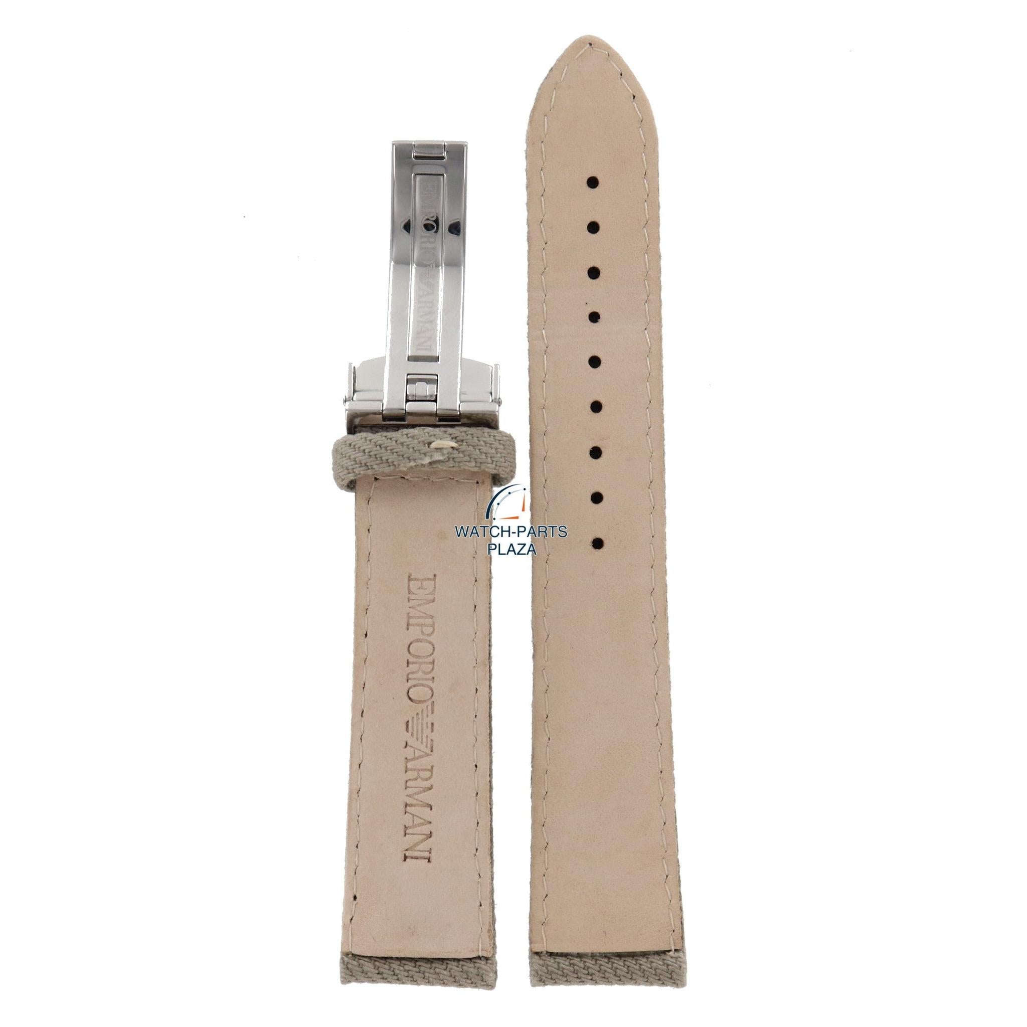 Watch Band AR0620 Emporio Armani beige canvas leather strap 20mm - Watch Plaza