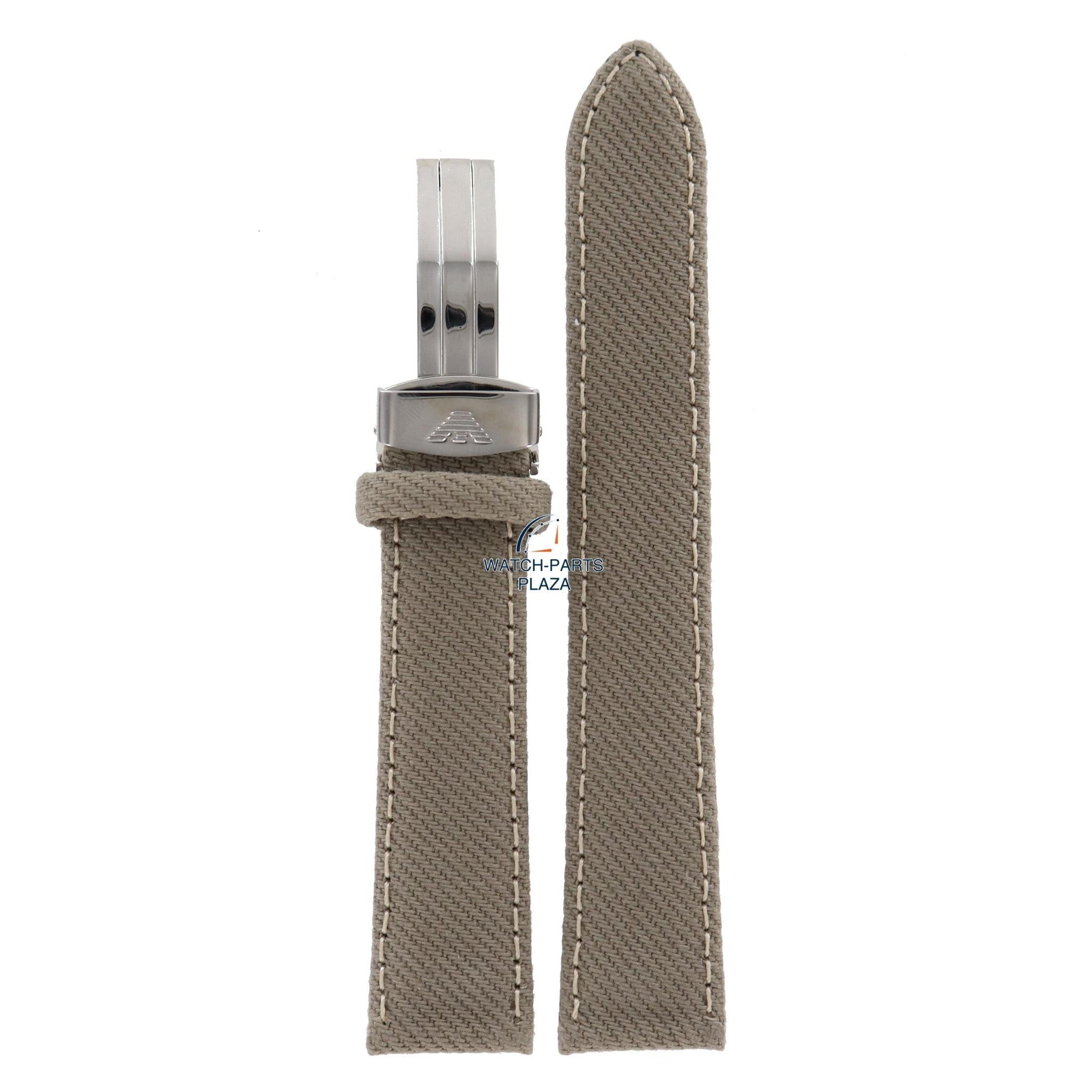Watch Band AR0620 Emporio Armani beige canvas leather strap 20mm - Watch Plaza