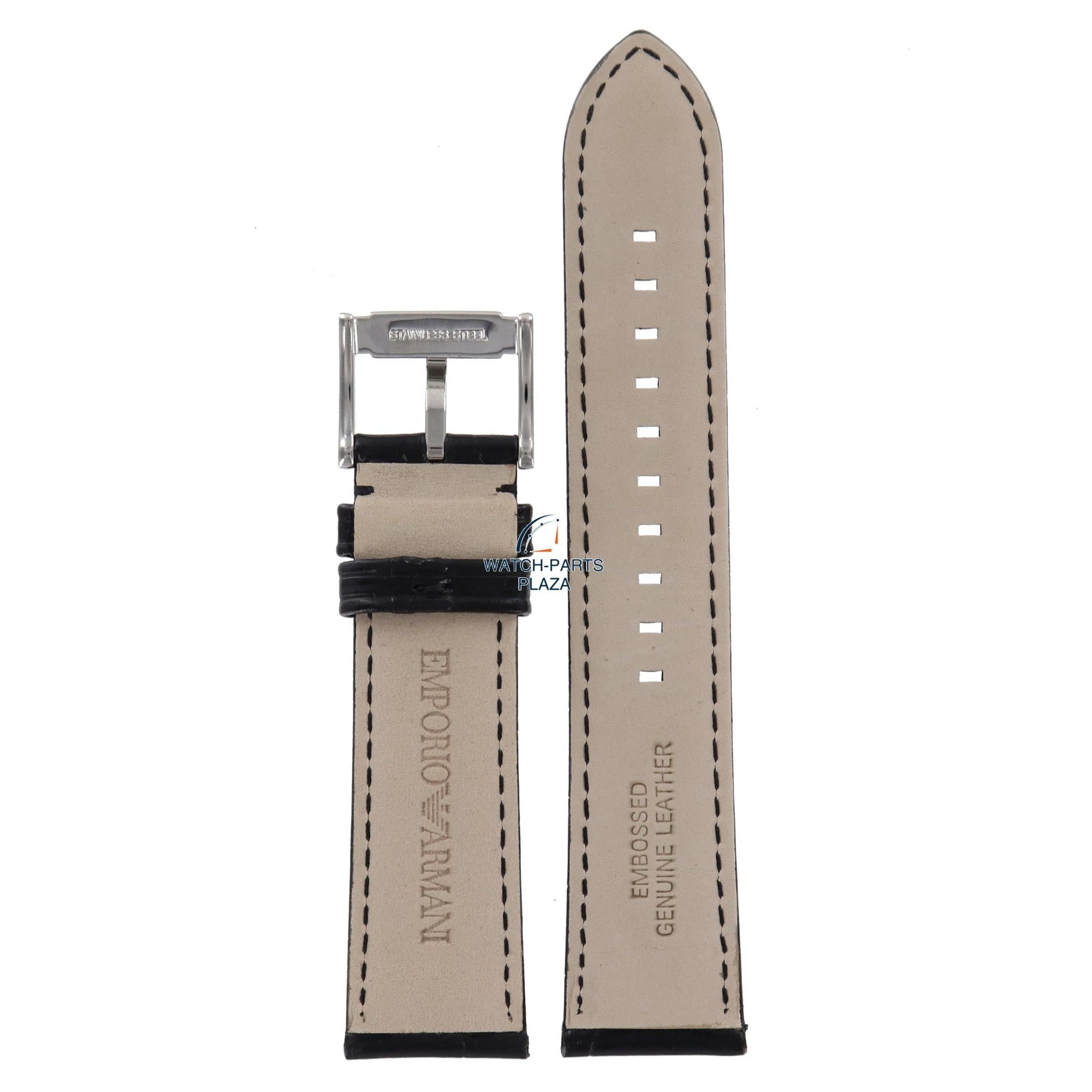 Watch Band AR2411 Emporio Armani Renato black leather strap 22mm - Watch Plaza