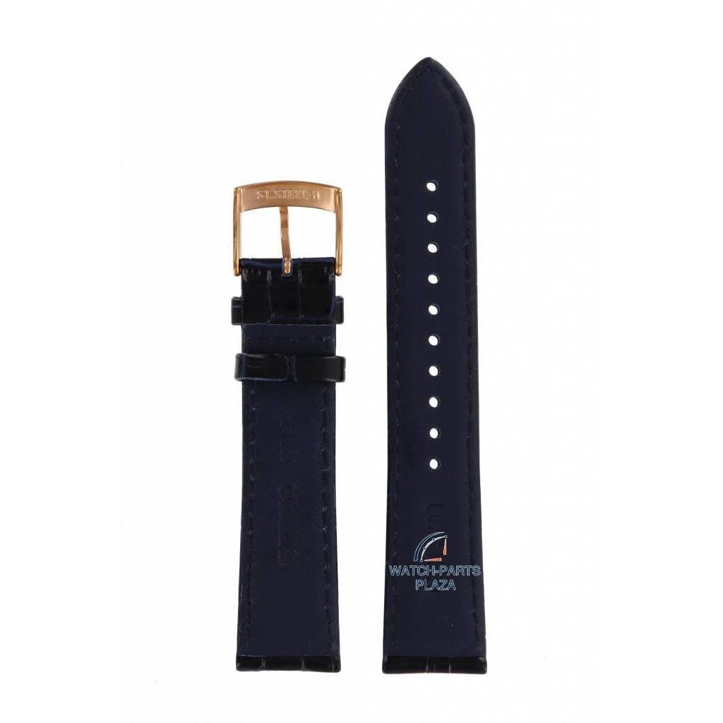 Watch Band Blue Leather for Seiko SRN062P1 Kinetic 5M84 - 0AC0 Replacement Strap 20mm - Watch Plaza
