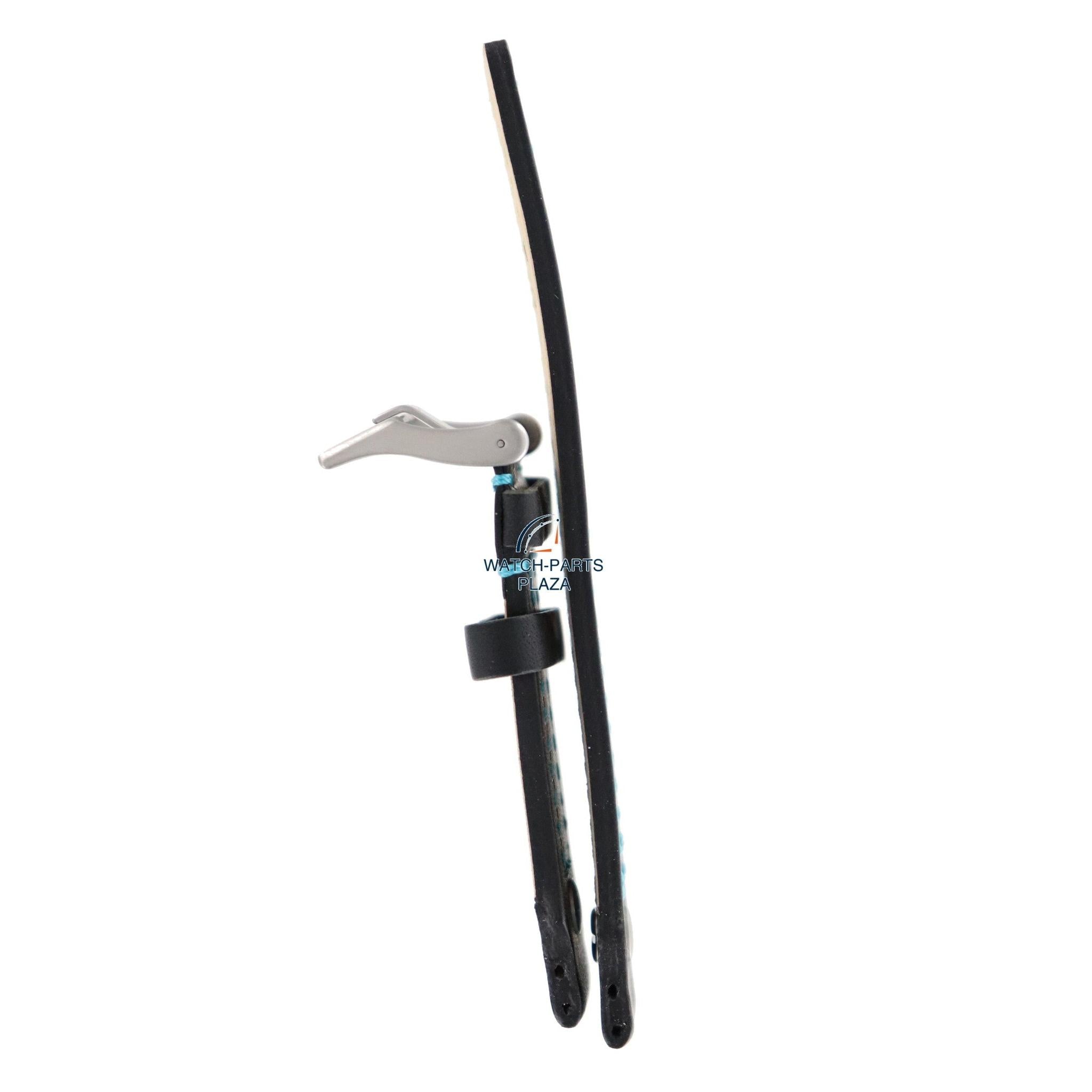 Watch Band Diesel DZ1066 black leather strap 20mm blue stitched - Watch Plaza