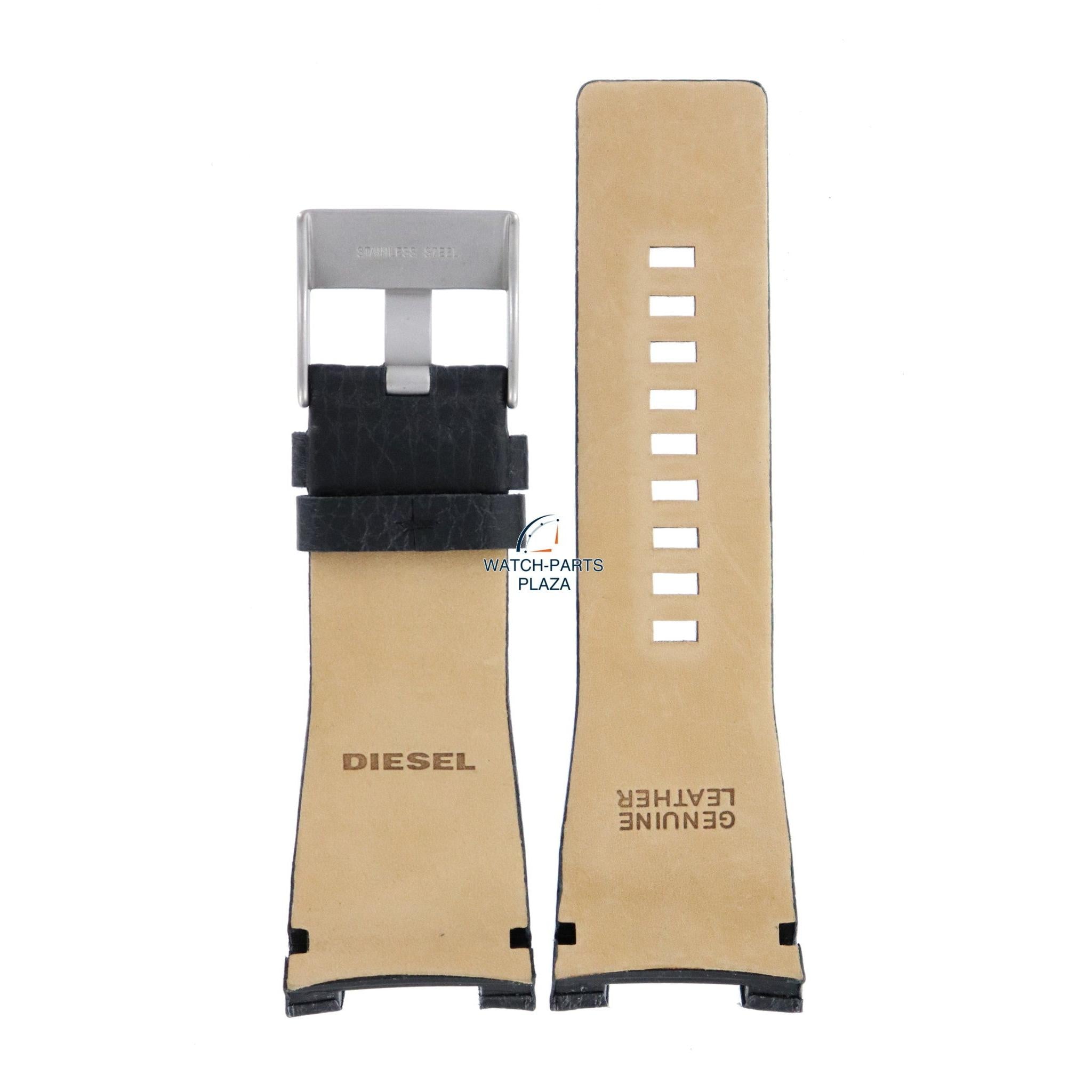 Watch Band Diesel DZ1215 black leather strap 32mm Bugout DZ1282 - Watch Plaza