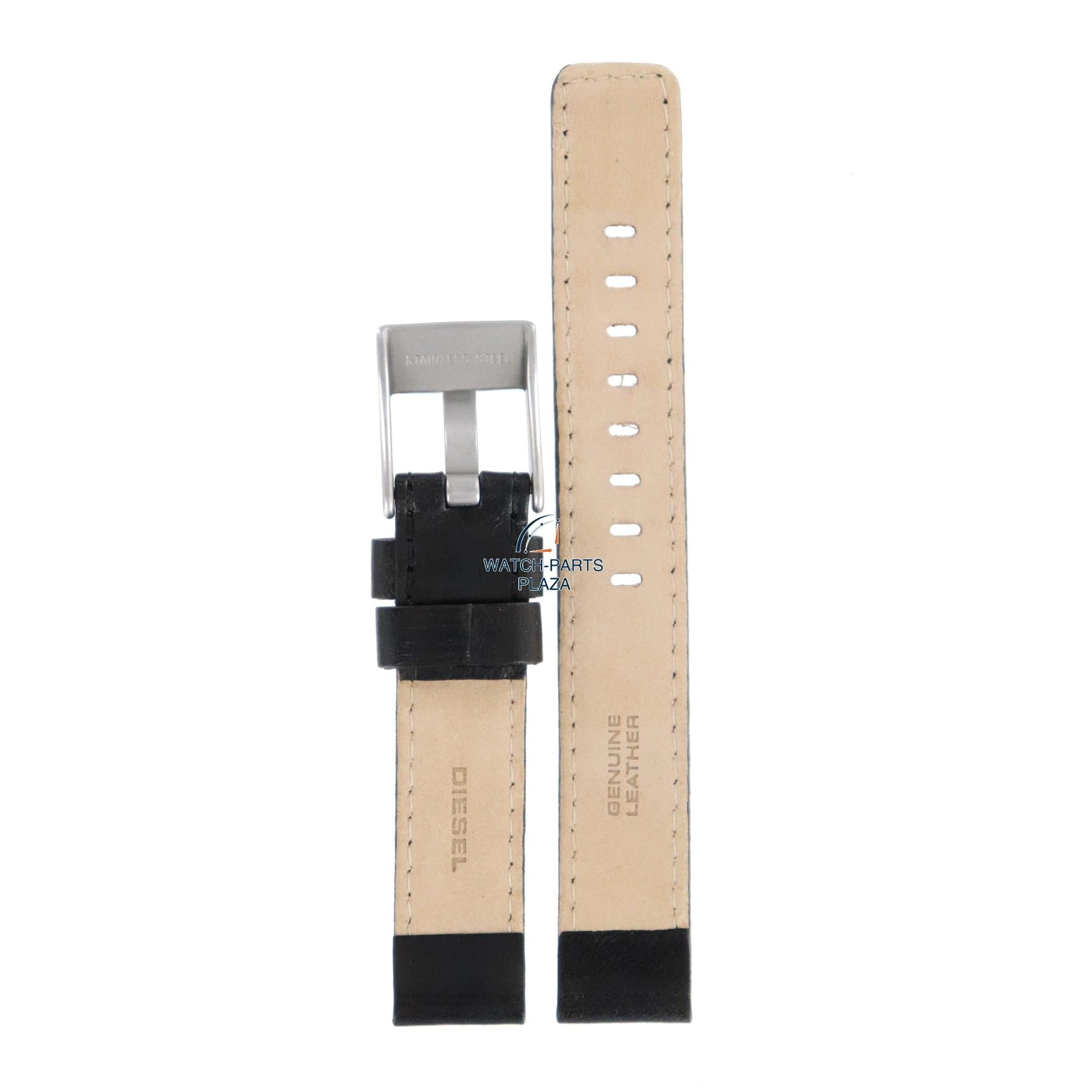 Watch Band Diesel DZ2027 black genuine leather strap 16mm - Watch Plaza