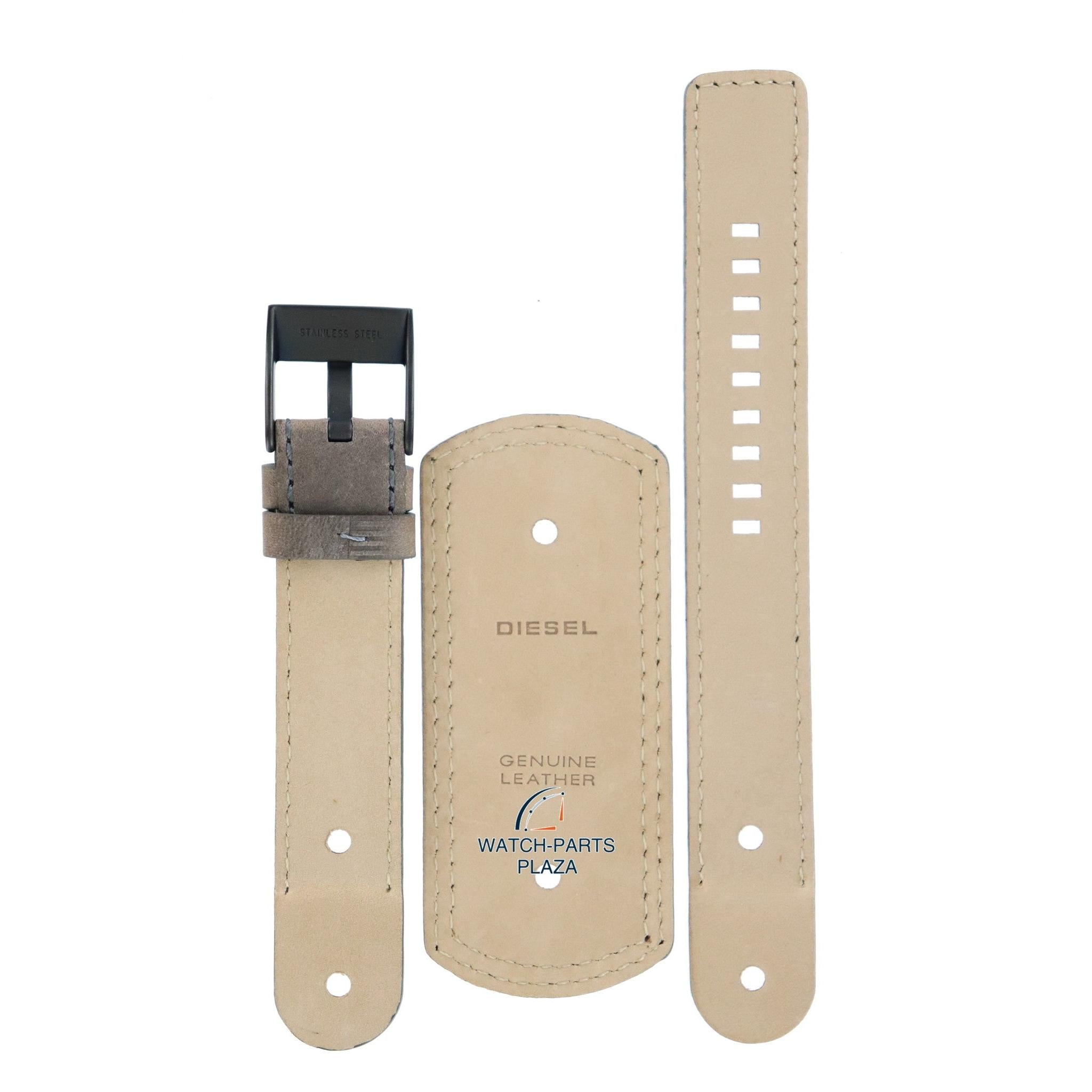 Watch Band Diesel DZ2102 brown leather strap 20mm black buckle genuine - Watch Plaza