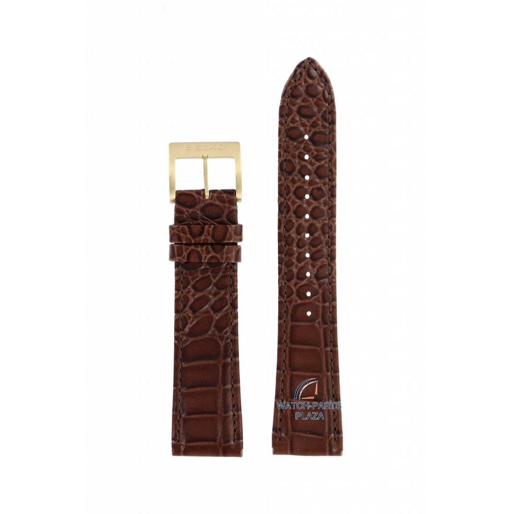 Watch Band for Seiko SRP024K1 Strap 4R15 - 00C0 Brown Croco Leather 30122 B 21 mm - Watch Plaza