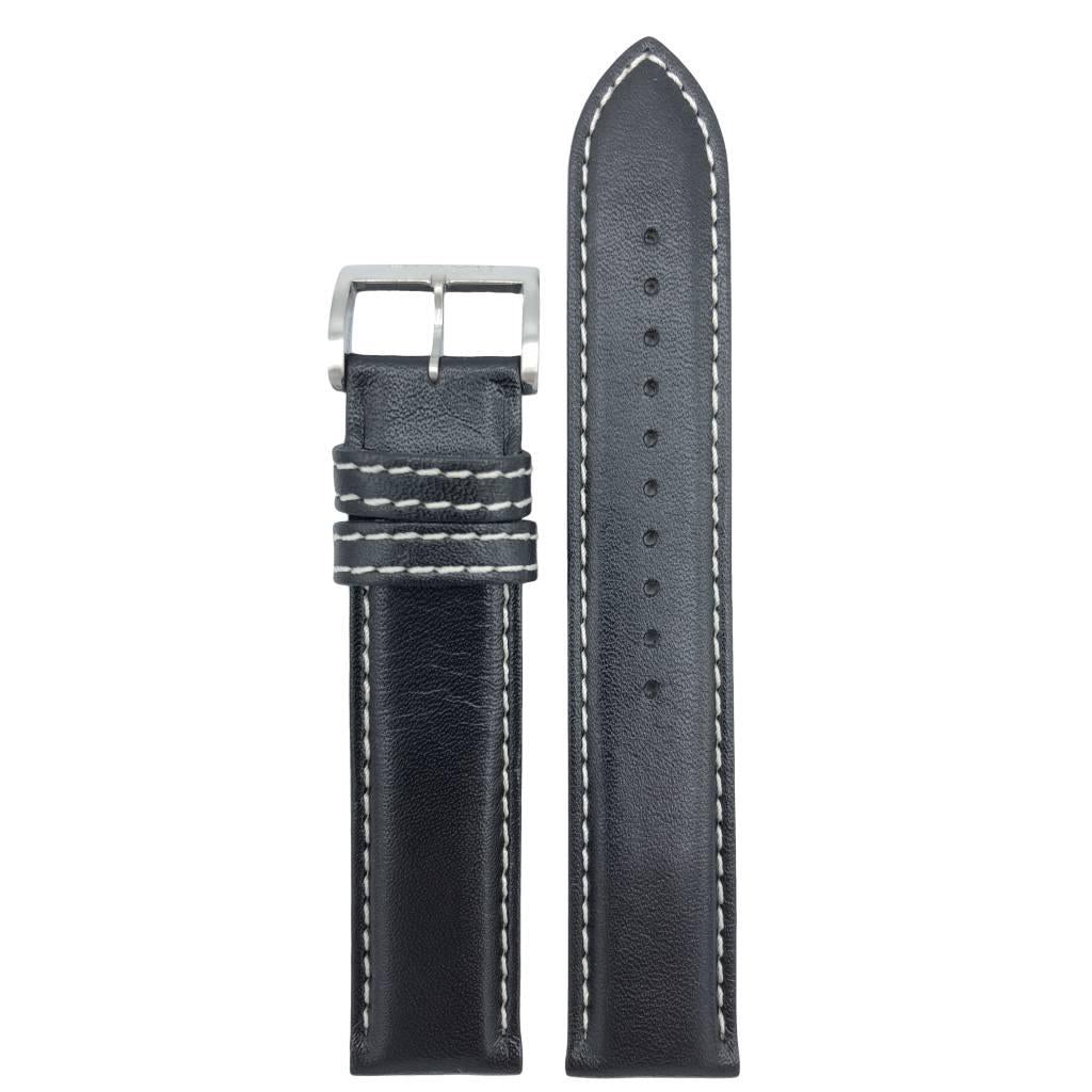 Watch Band for Seiko SSC009 Solar Flightmaster Black Leather V172 - 0AC0 20mm - Watch Plaza