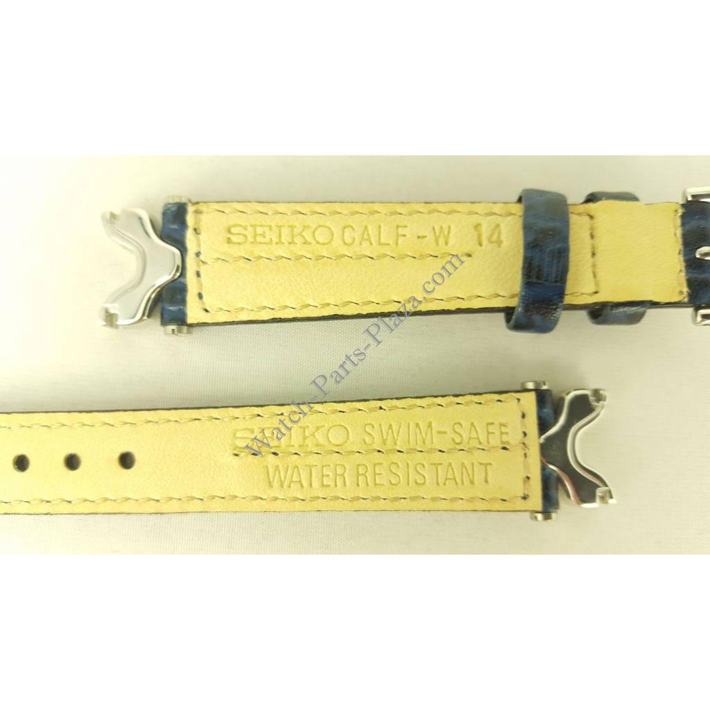 Watch Band Seiko SQ50 7N89 - F150 Dark Blue Leather Strap 14 mm Swim Safe SXC326F1 - Watch Plaza