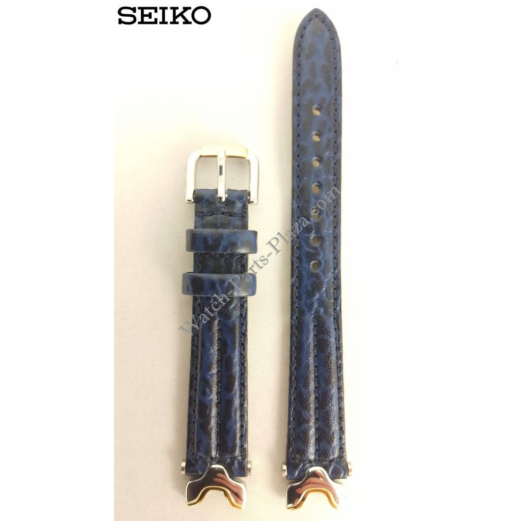 Watch Band Seiko SQ50 7N89 - F150 Dark Blue Leather Strap 14 mm Swim Safe SXC326F1 - Watch Plaza