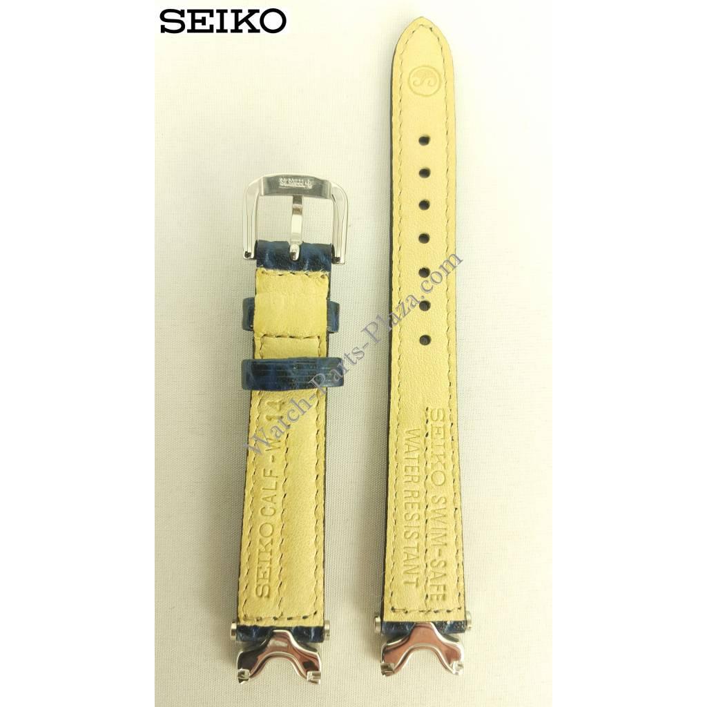 Watch Band Seiko SQ50 7N89 - F150 Dark Blue Leather Strap 14 mm Swim Safe SXC326F1 - Watch Plaza