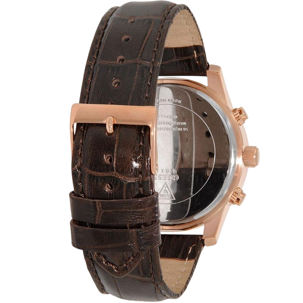 Watch Guess Exec W0076G4 chronograph watch men's rosé 44mm brown croco leather strap - Watch Plaza
