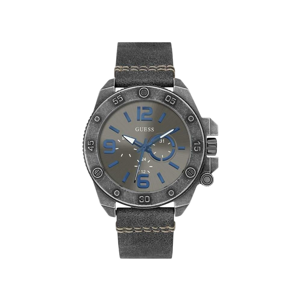 Watch Guess W0659G3 Viper analog men's watch dark gray 46mm leather strap - Watch Plaza