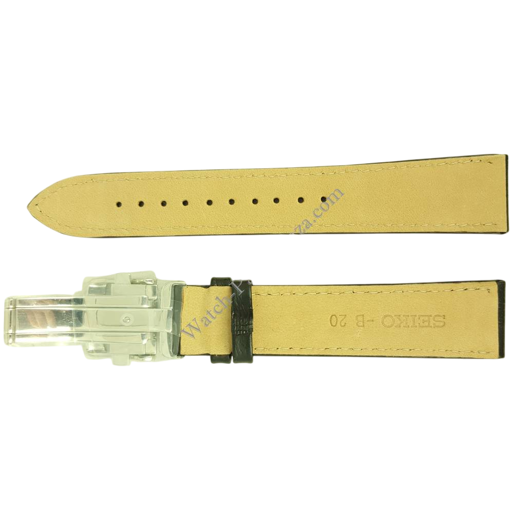 Watchband Seiko SNM007 / SNM025 Black Leather Strap - B 20mm 7S35 - 00A0 4K08JB - Watch Plaza