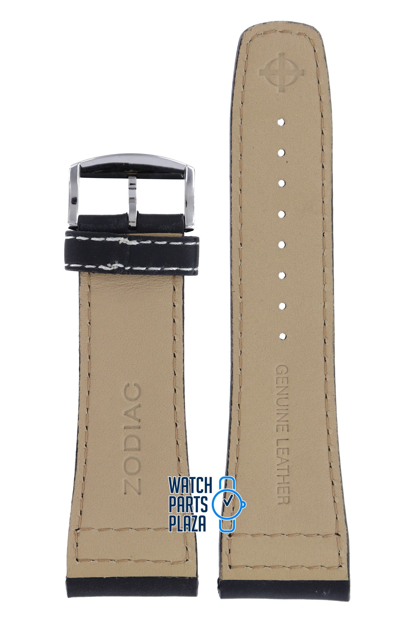 Zodiac ZO2600 Watch Band ZO - 2600 Black Leather 28 mm Renegade - Watch Plaza