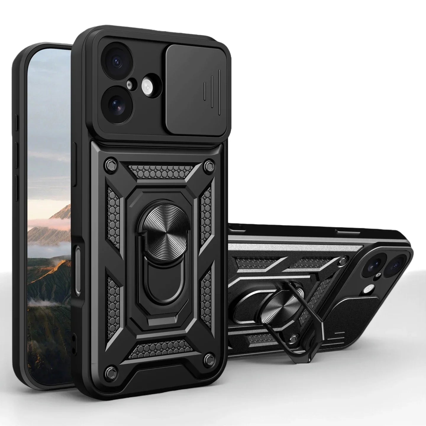 STRPZ® Premium Shockproof iPhone Case with Camera Protector and Ring Stand (iPhone 12–17)