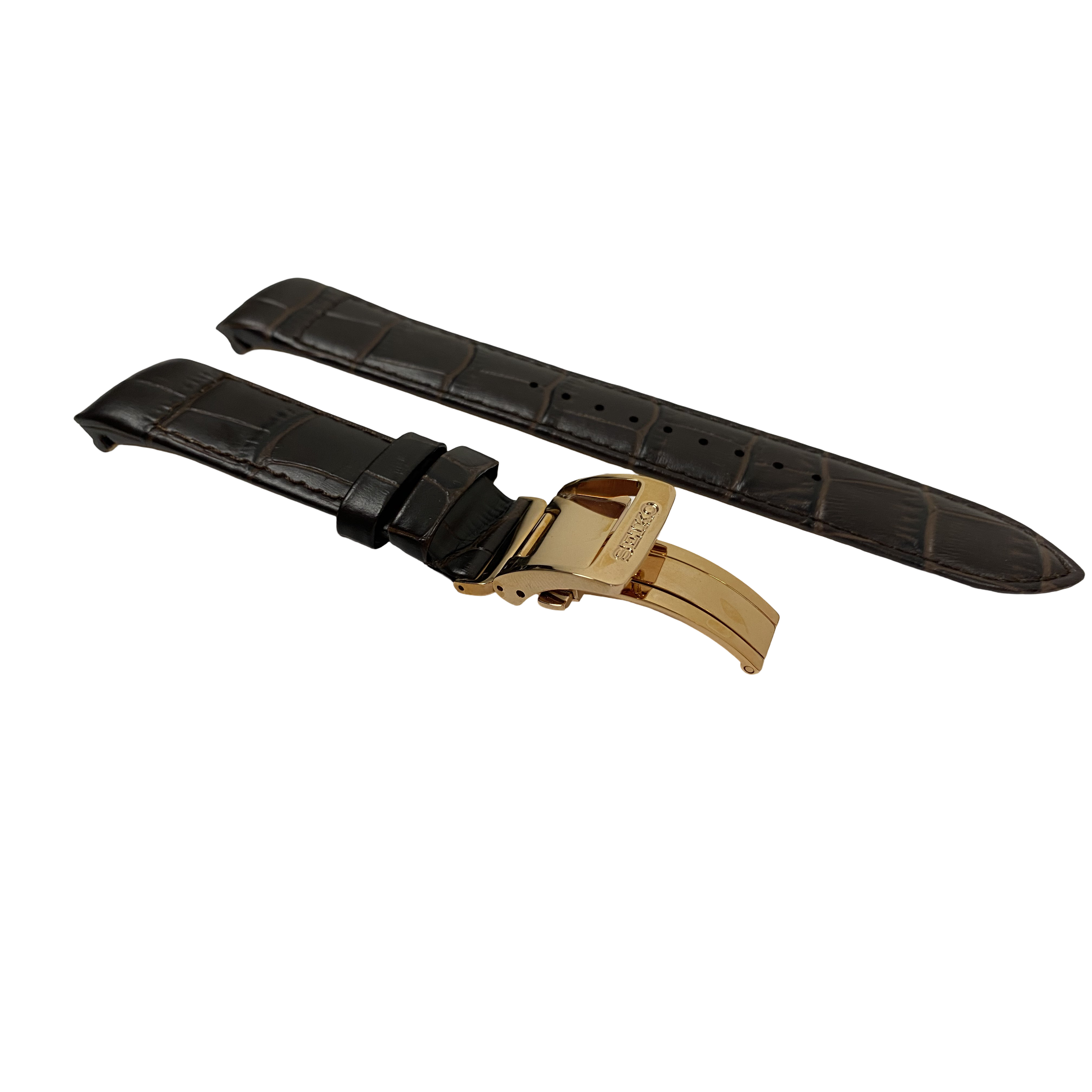 Watch Band Seiko Premier Kinetic  SRX008P1 Brown Strap 5D88-0AD0 Rosé Clasp - Direct Drive