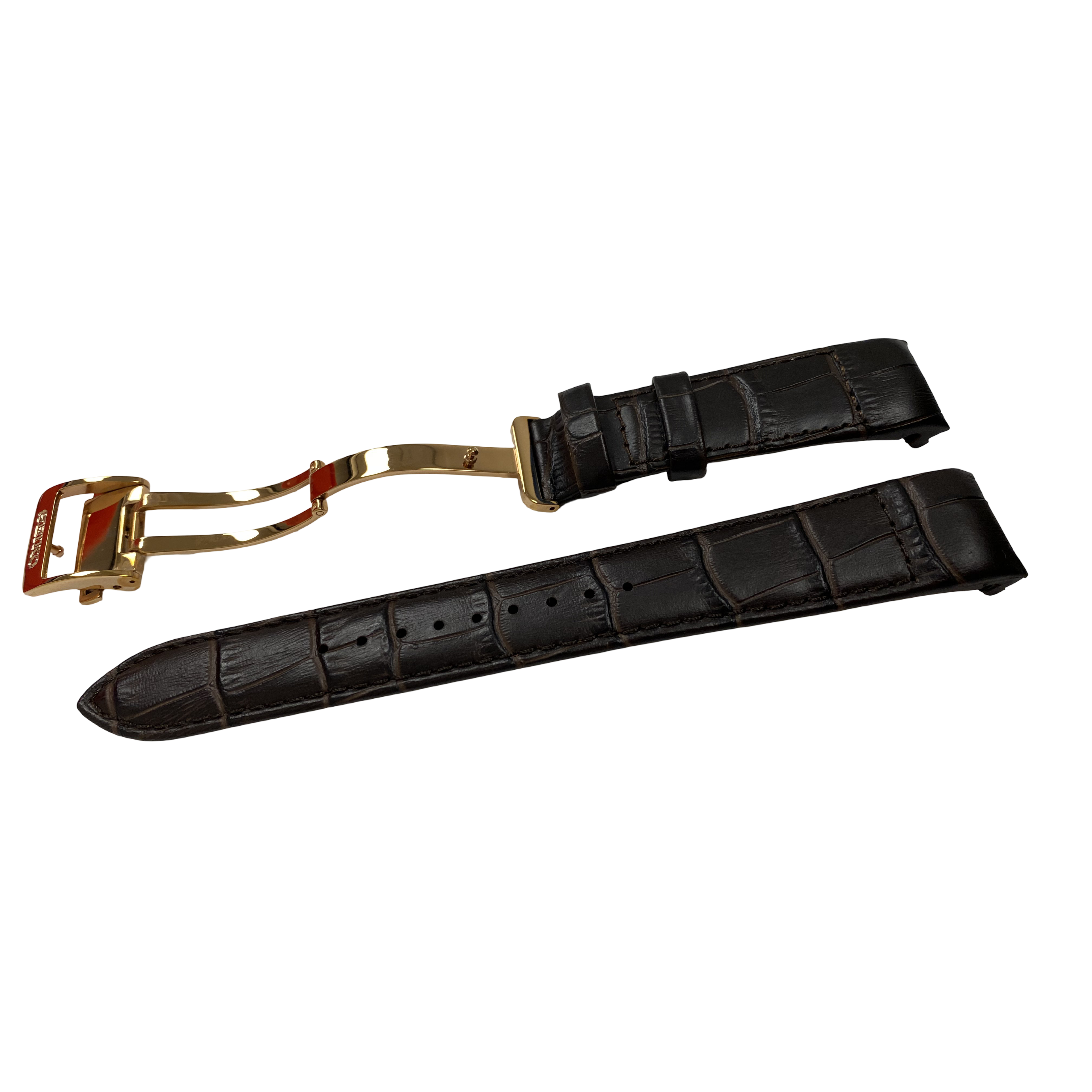 Watch Band Seiko Premier Kinetic  SRX008P1 Brown Strap 5D88-0AD0 Rosé Clasp - Direct Drive