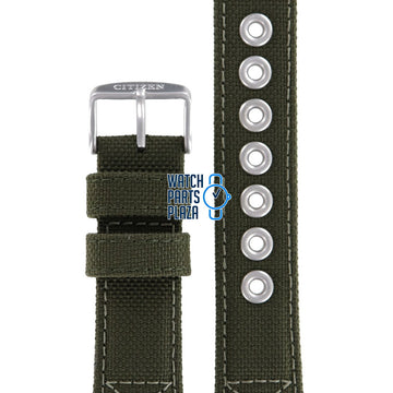 Citizen AW1410 - 16X & AW1410 - 32X Military Watch Band 59 - S53094 Green Leather & Textile 22 mm Eco - Drive - Watch Plaza