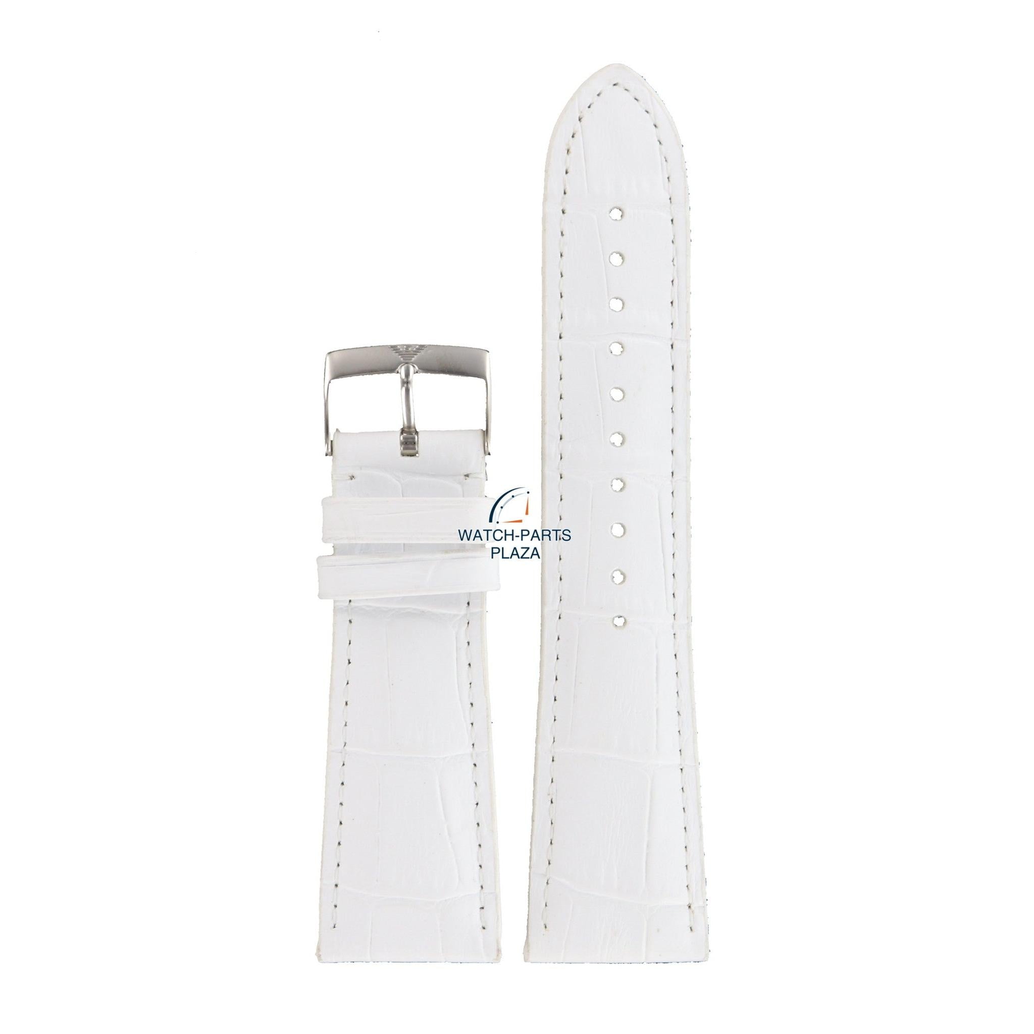 Emporio Armani Carmelo AR0287 white leather watch band 24mm AR - 0287 genuine strap - Watch Plaza