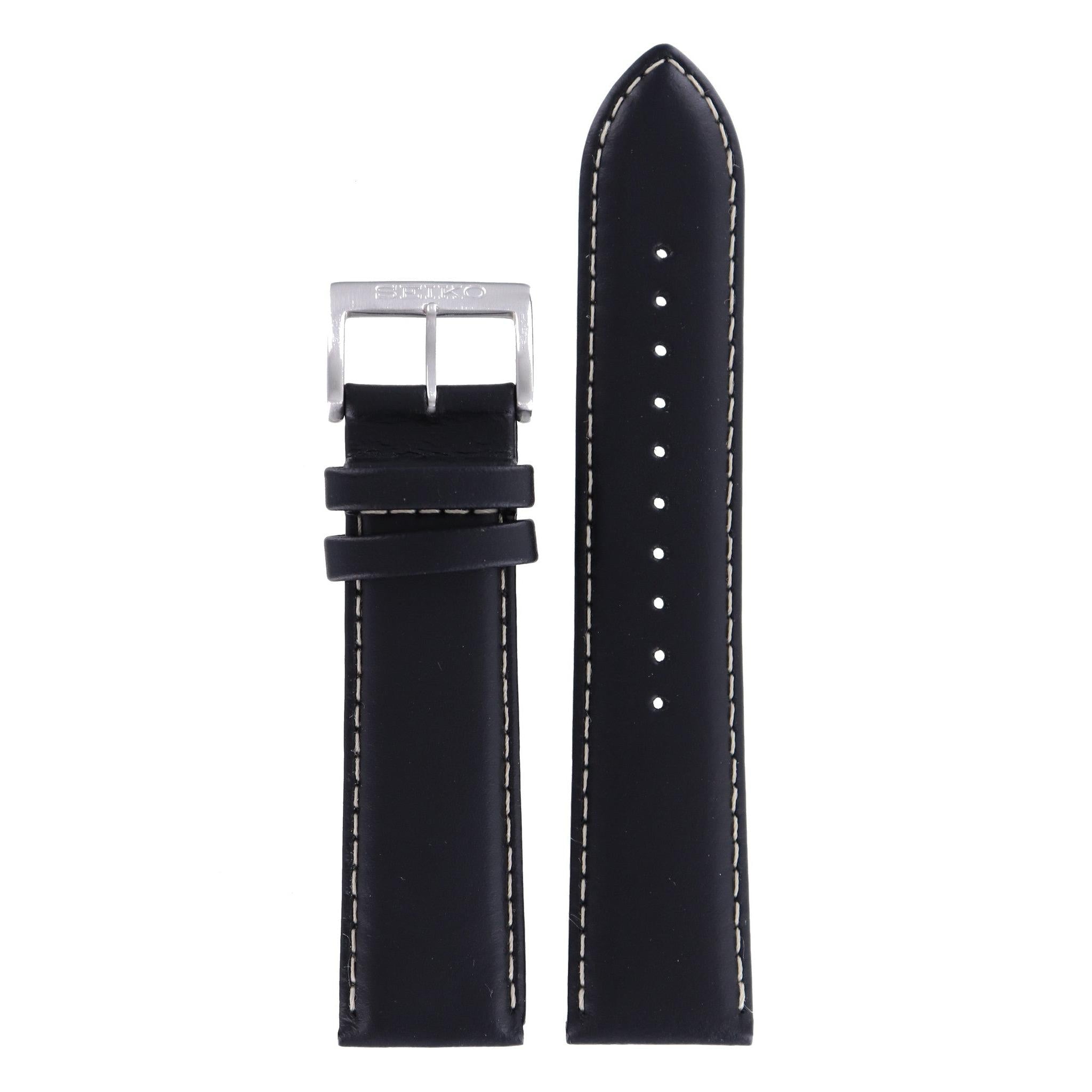 Seiko 4A4B1 H 22 - SNN227 / SNN231 Watch Band 4A4B1JL Black Leather 22 mm - Watch Plaza