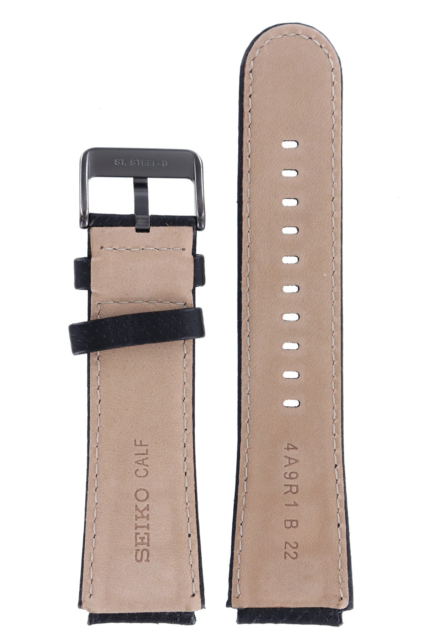 Seiko 4A9R1 B 22 - SKA425 - 5M62 - 0CA0 Watch Band 4A9R1ML Black Leather 22 mm Kinetic Pilot - Watch Plaza