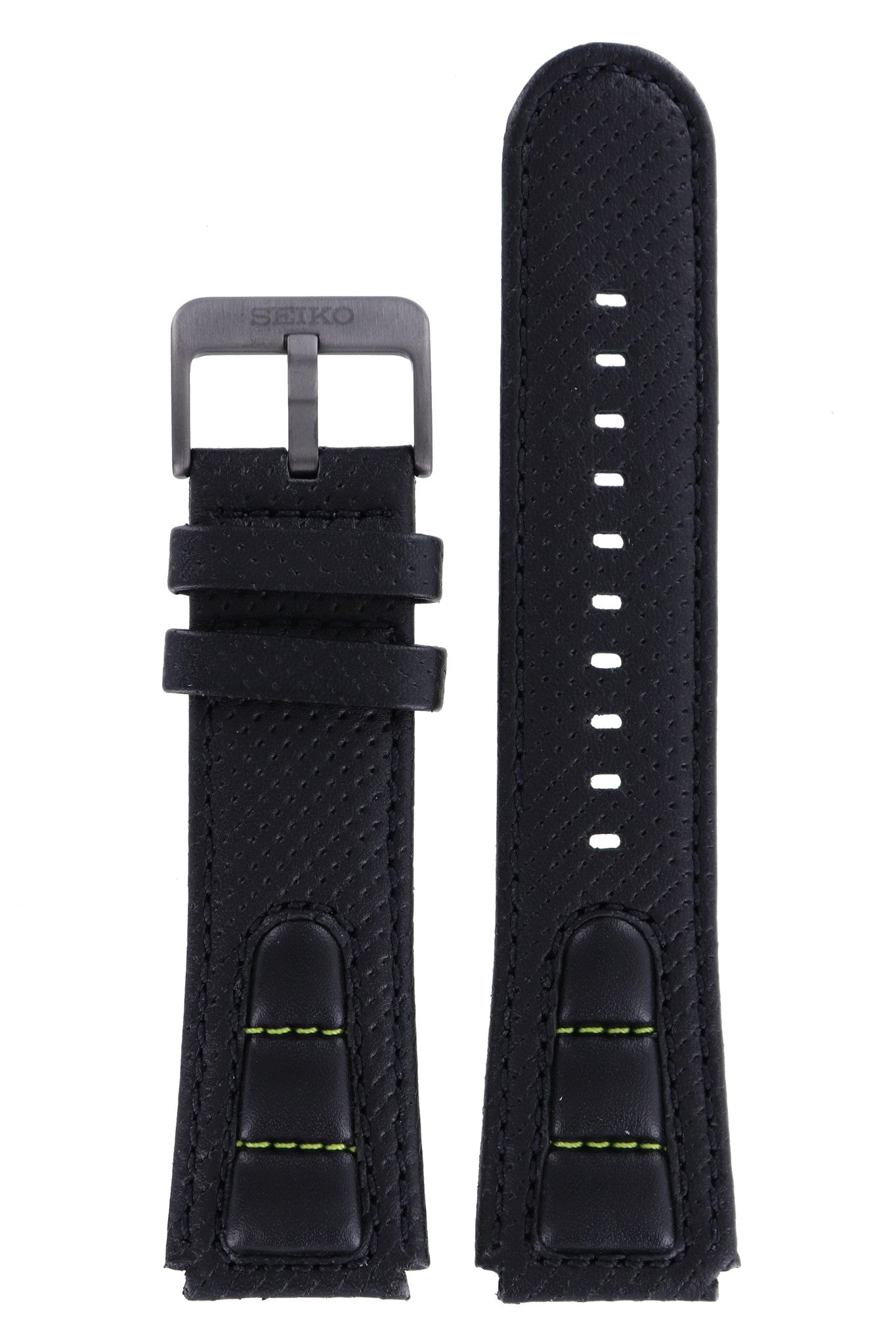 Seiko 4A9R1 B 22 - SKA425 - 5M62 - 0CA0 Watch Band 4A9R1ML Black Leather 22 mm Kinetic Pilot - Watch Plaza