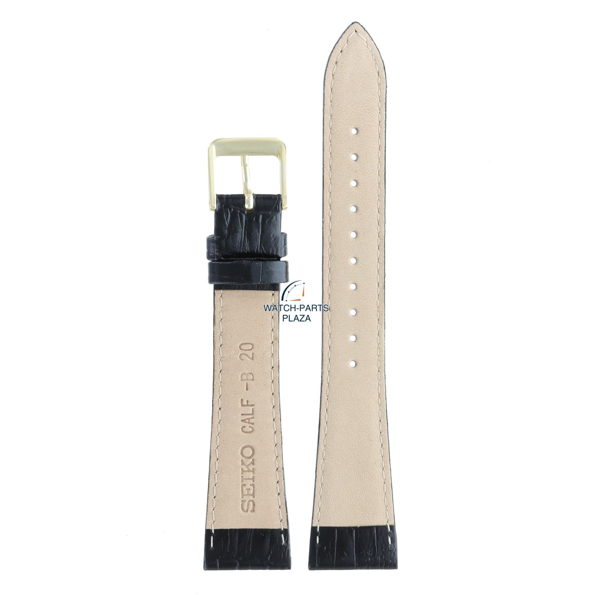 Seiko 4LH9KB Watch band 7N00 / 7N01 black leather 20 mm - Quartz - Watch Plaza