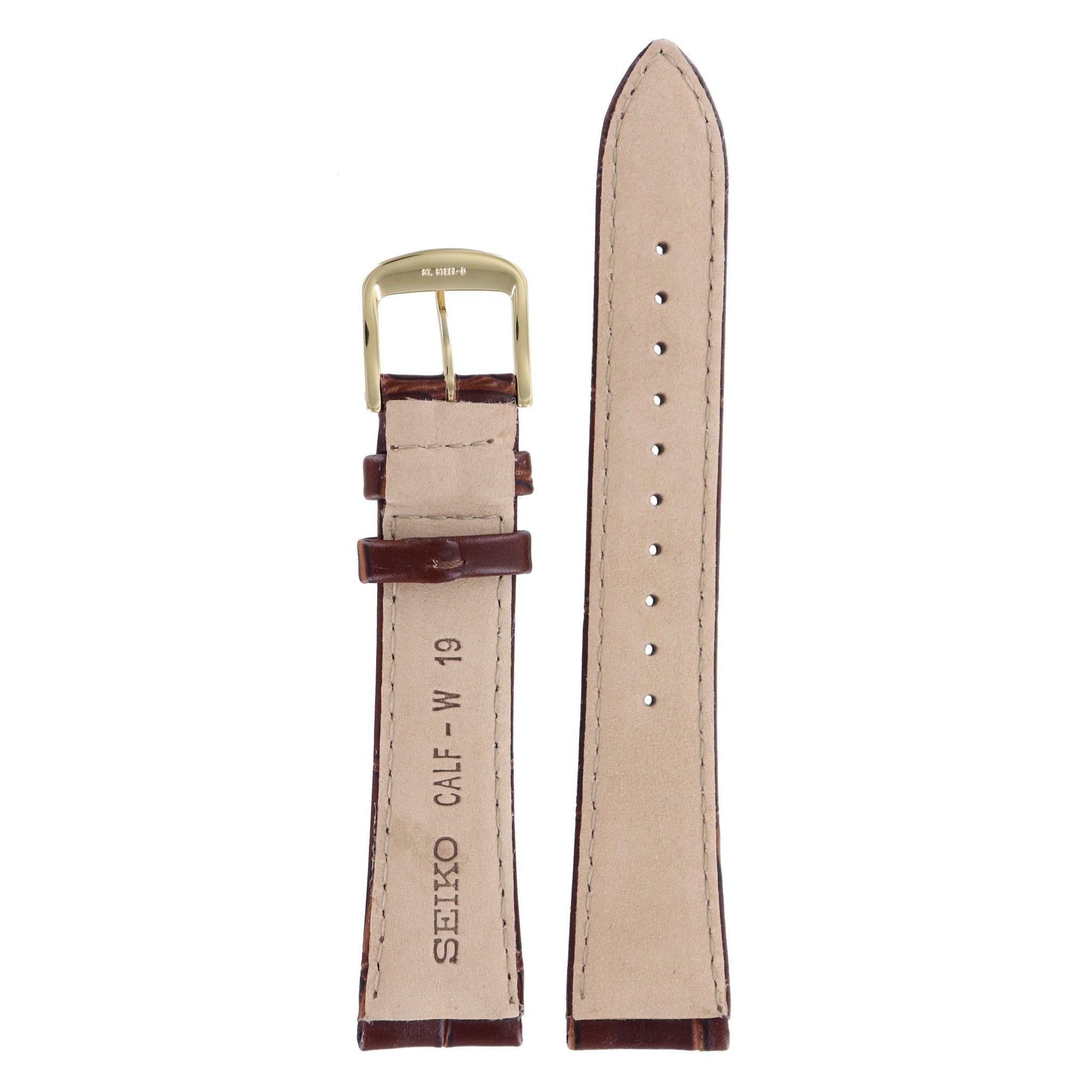 Seiko 7N32 - 0AX0 & 7T62 - 0AY0 Watch Band 4J98KW Brown Leather 19 mm - Watch Plaza