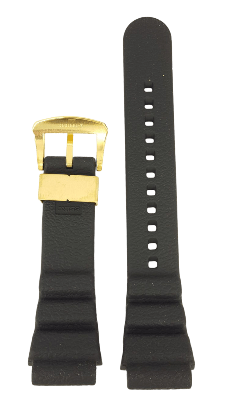 SEIKO Baby Tuna SRPA82K1 Black Silicon Watch Band Z 22 mm R02Y011K0 Gold Buckle - Watch Plaza