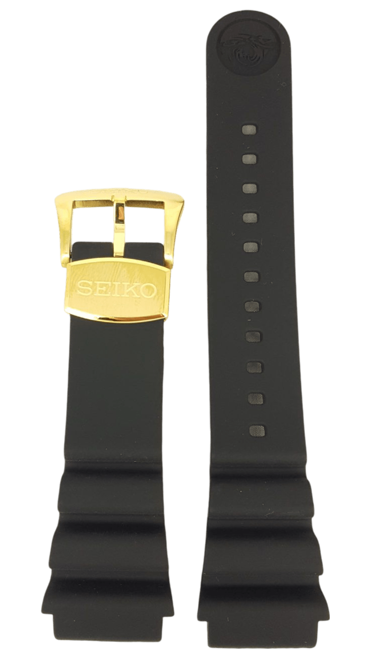 SEIKO Baby Tuna SRPA82K1 Black Silicon Watch Band Z 22 mm R02Y011K0 Gold Buckle - Watch Plaza