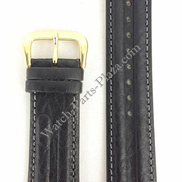 SEIKO BLACK LEATHER WATCH BAND 20mm 7T32 - 6B50 Strap SDW050J GOLD BUCKLE SDW169P1 - Watch Plaza
