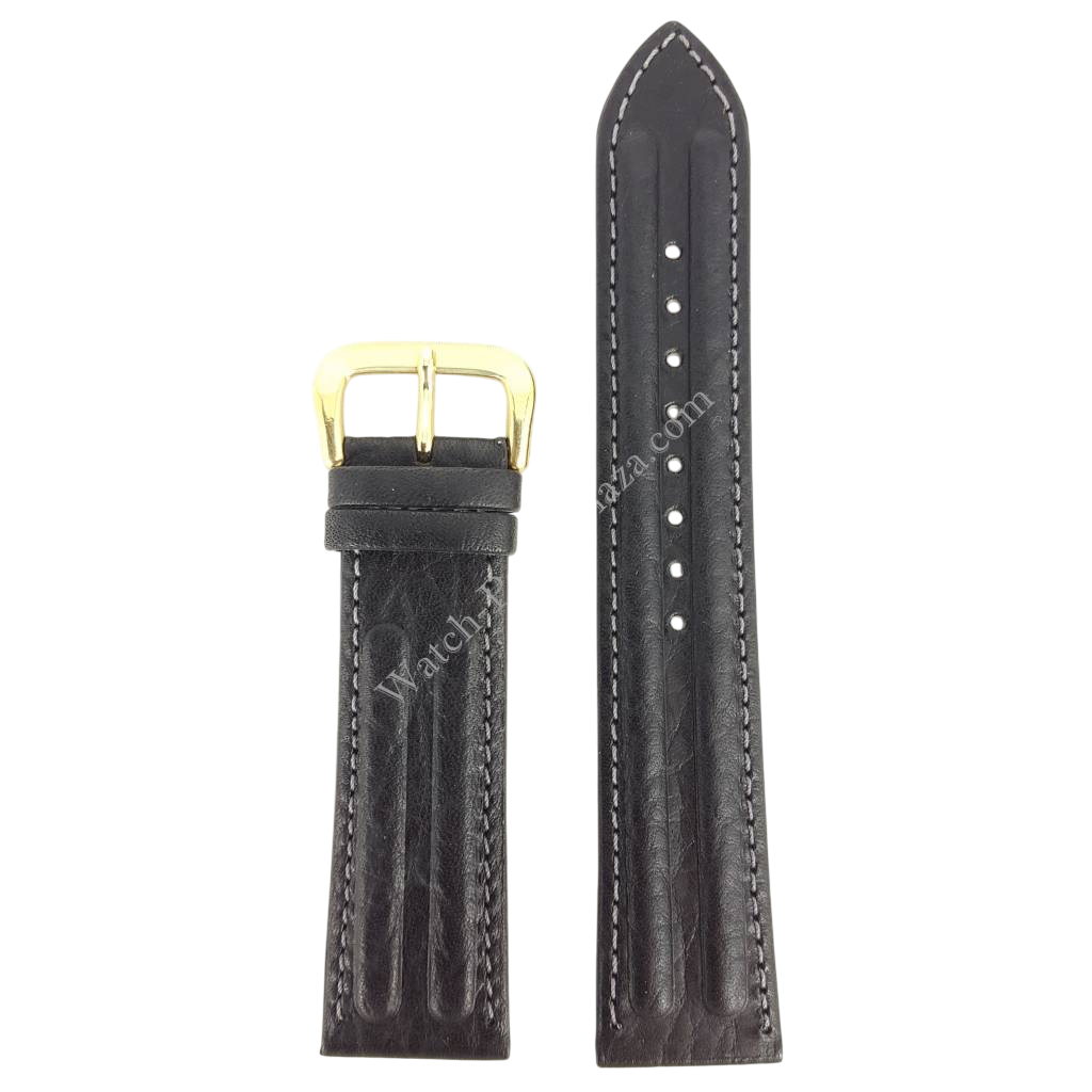 SEIKO BLACK LEATHER WATCH BAND 20mm 7T32 - 6B50 Strap SDW050J GOLD BUCKLE SDW169P1 - Watch Plaza