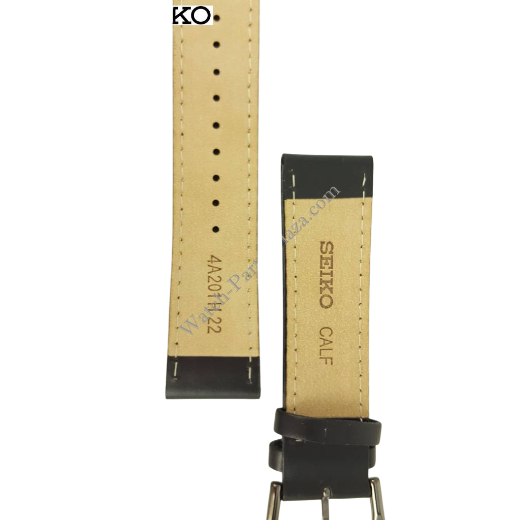 SEIKO Black Watch Strap 4A201 H 22 mm 7T92 0JS0 Genuine Calf Leather Band ION - Watch Plaza
