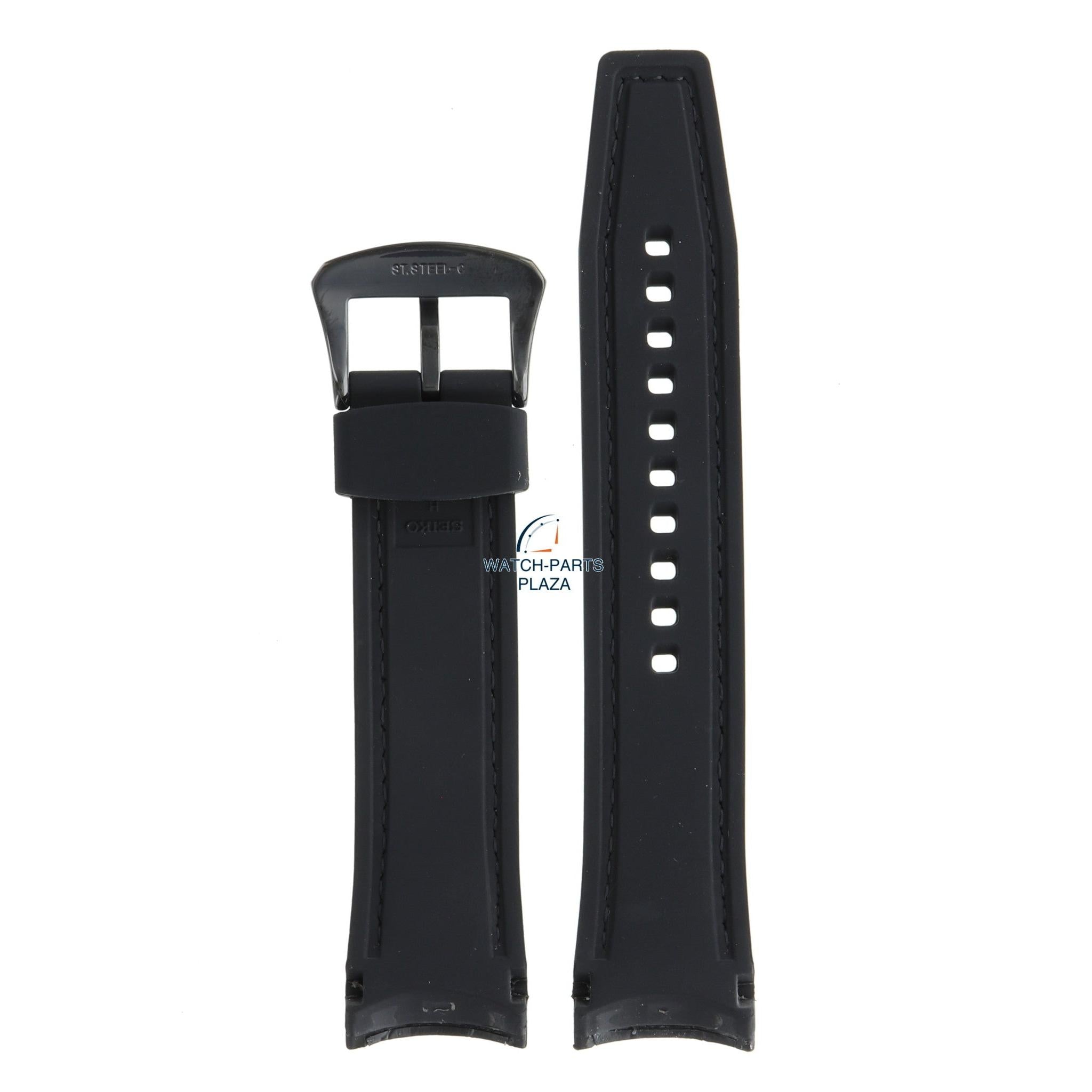 Seiko R037011M0 Watch band SNP145 - 7D56 0AE0 black rubber & leather 22 mm - Premier - Watch Plaza