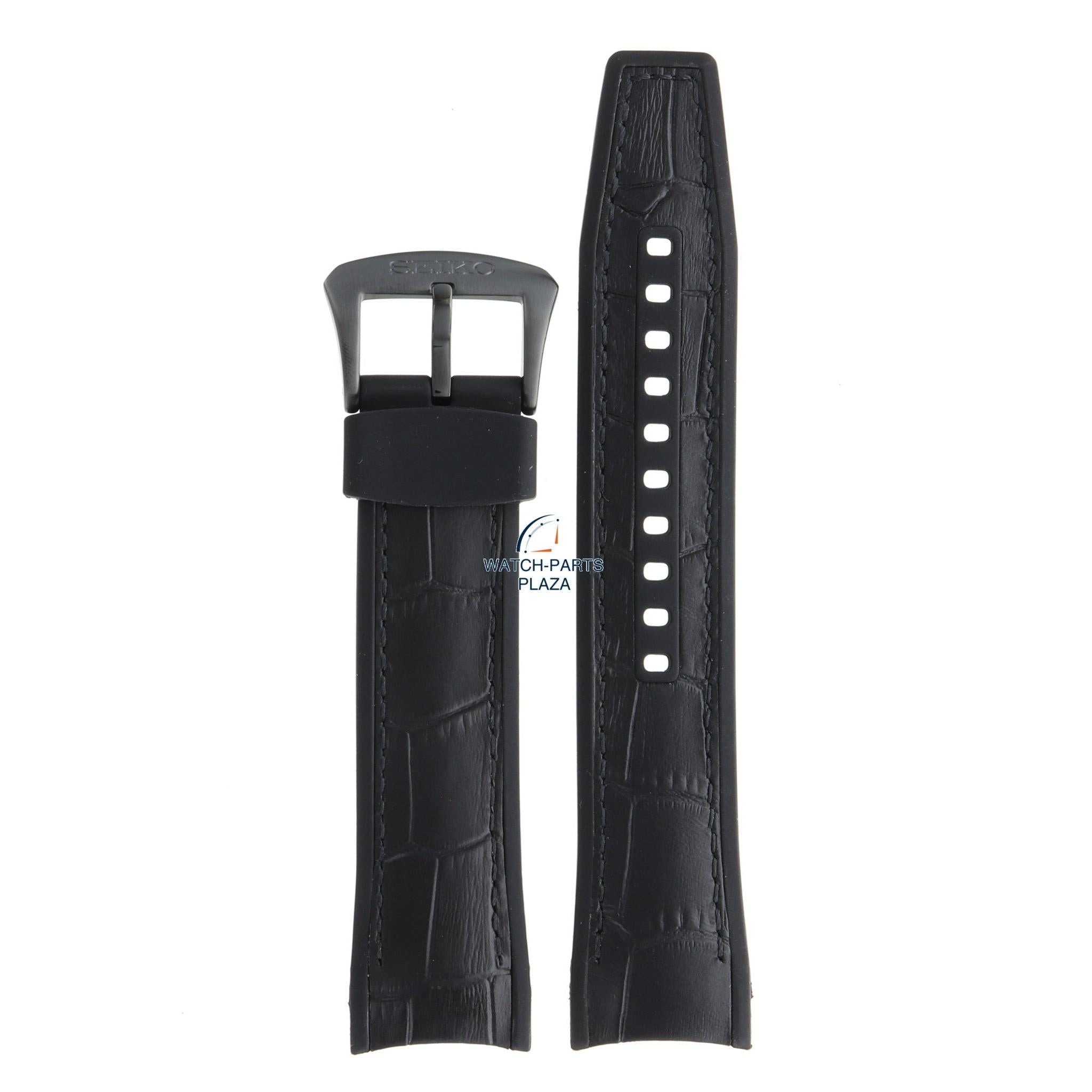 Seiko R037011M0 Watch band SNP145 - 7D56 0AE0 black rubber & leather 22 mm - Premier - Watch Plaza