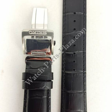 Seiko SARG017J Black Leather Watch Band 6R15 - 02V0 Strap 20mm LOCA - Watch Plaza