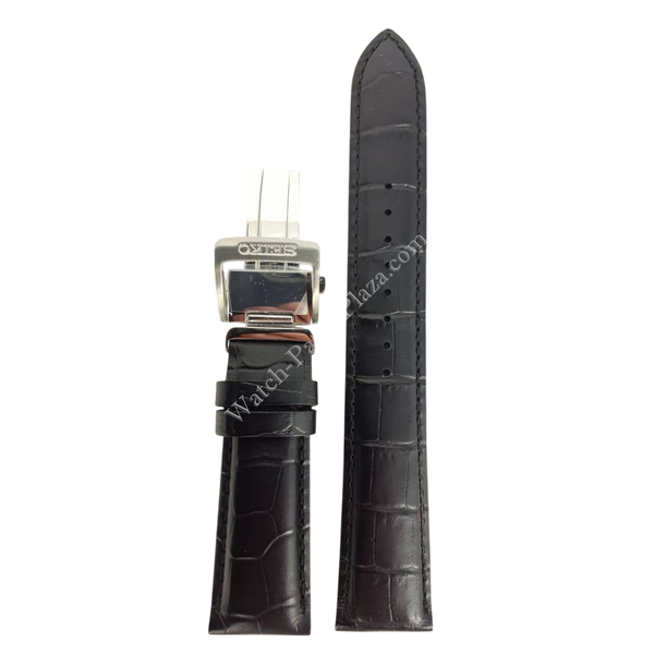 Seiko SARG017J Black Leather Watch Band 6R15 - 02V0 Strap 20mm LOCA - Watch Plaza